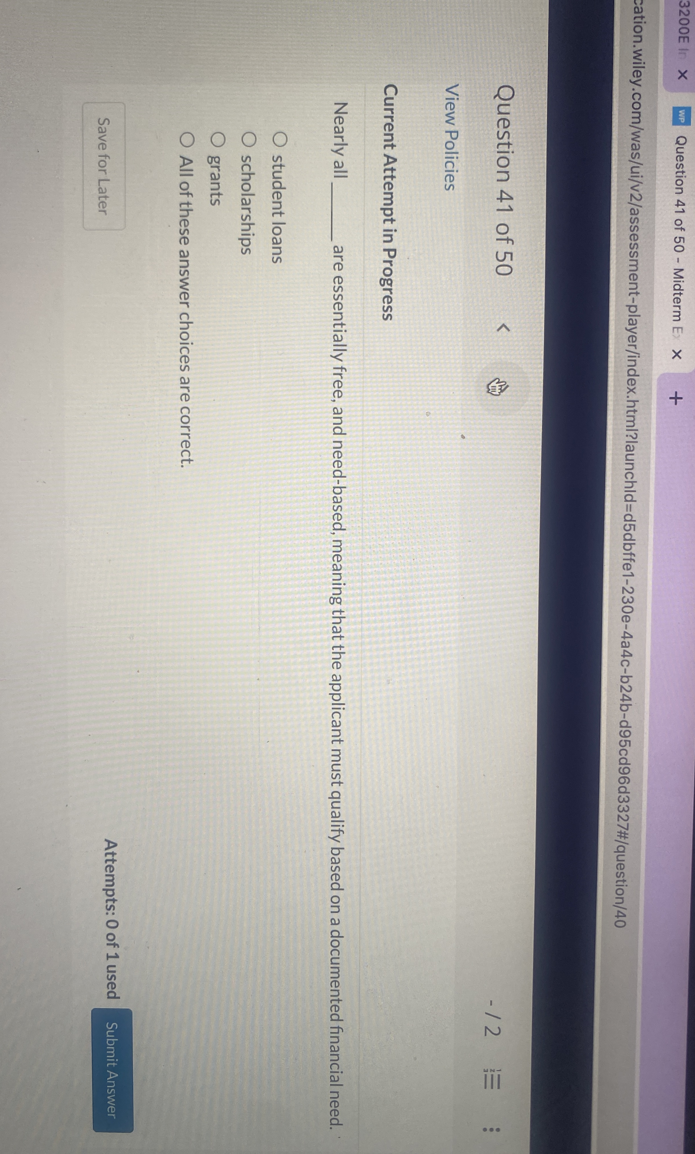 Question 4 1 of 5 0 View Policies Current Attempt