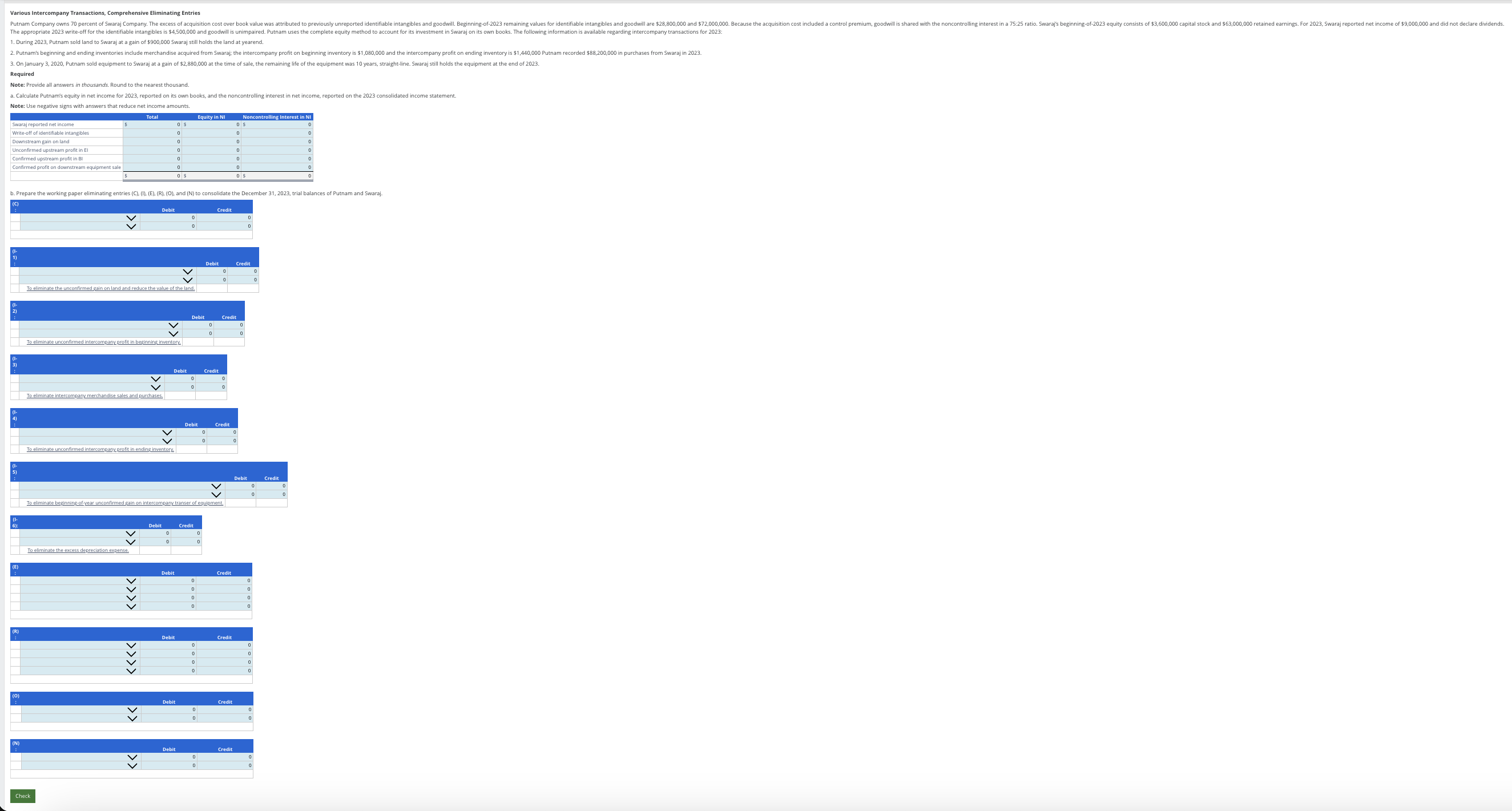 Various Intercompany Transactions, Comprehensive