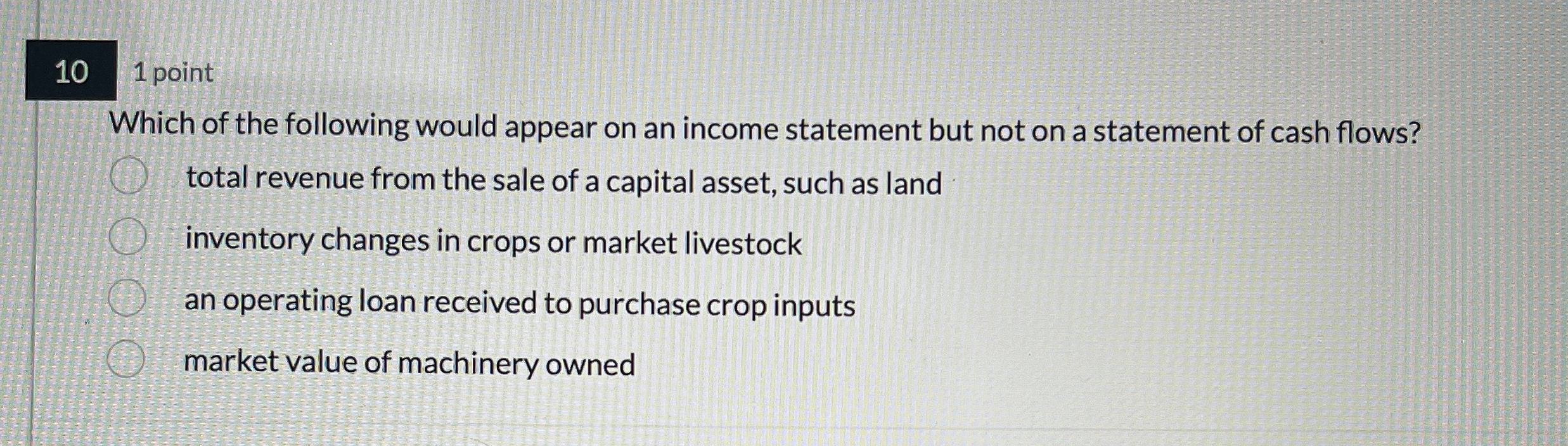 1 0 1 point Which of the following would appear