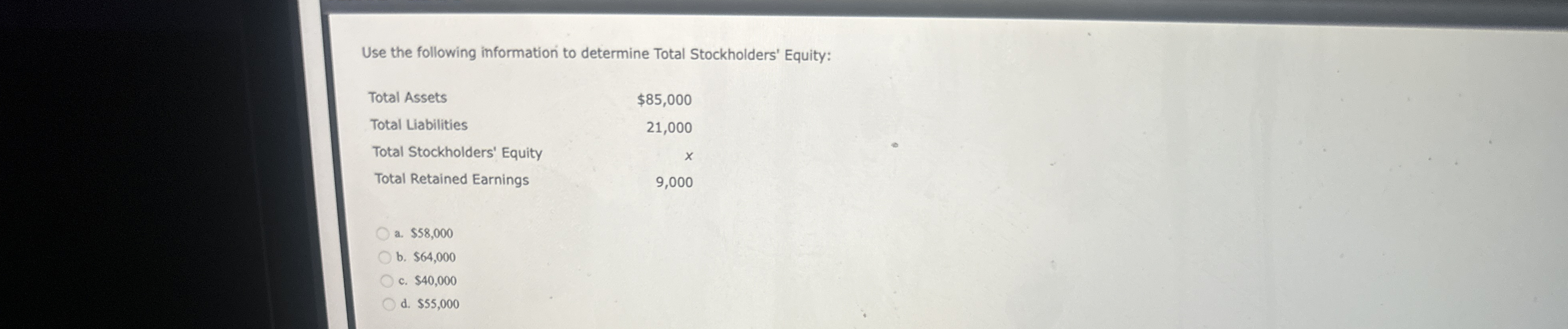 Use the following information to determine Total