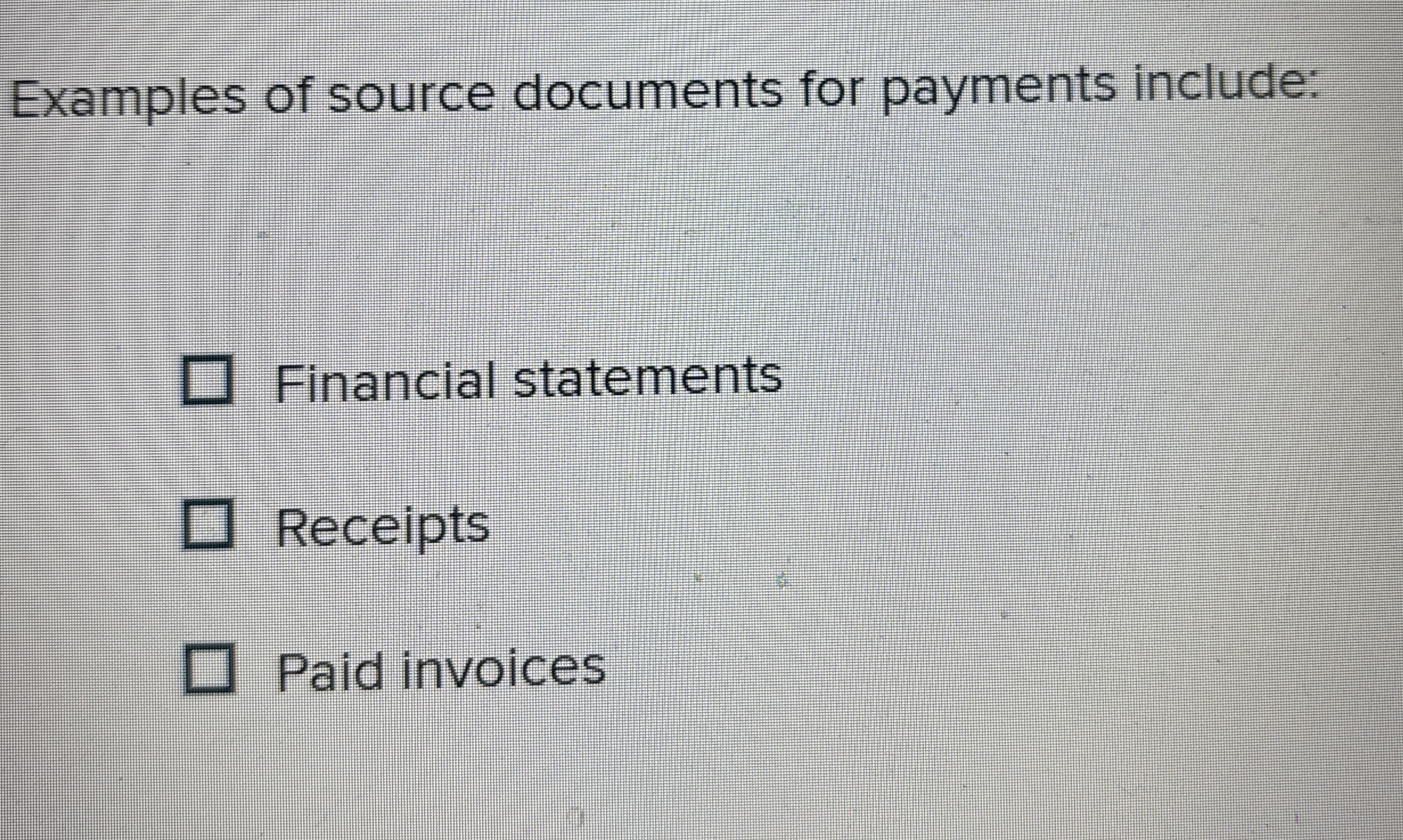Examples of source documents for payments