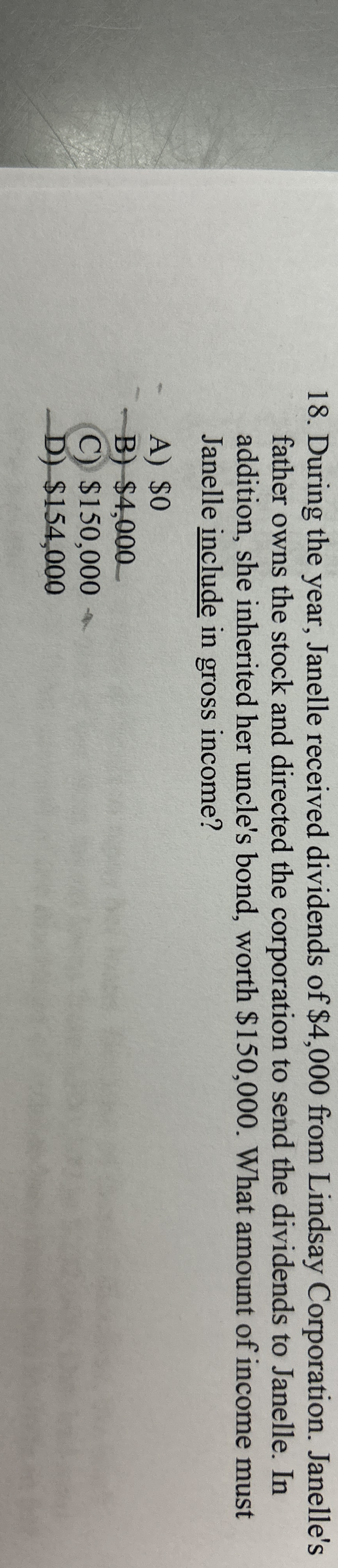 During the year, Janelle received dividends of $