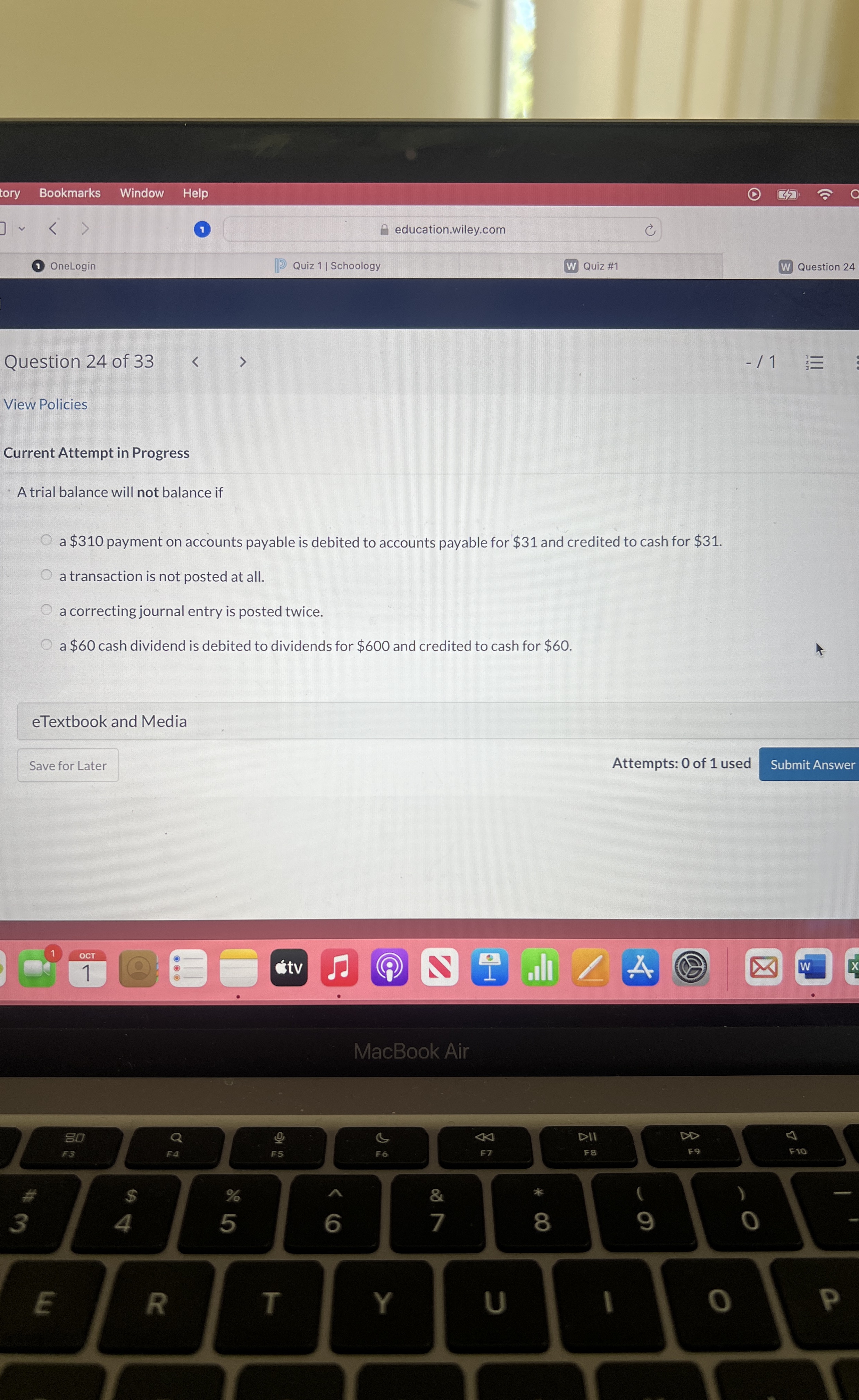 A trial balance will not balance if a $ 3 1 0