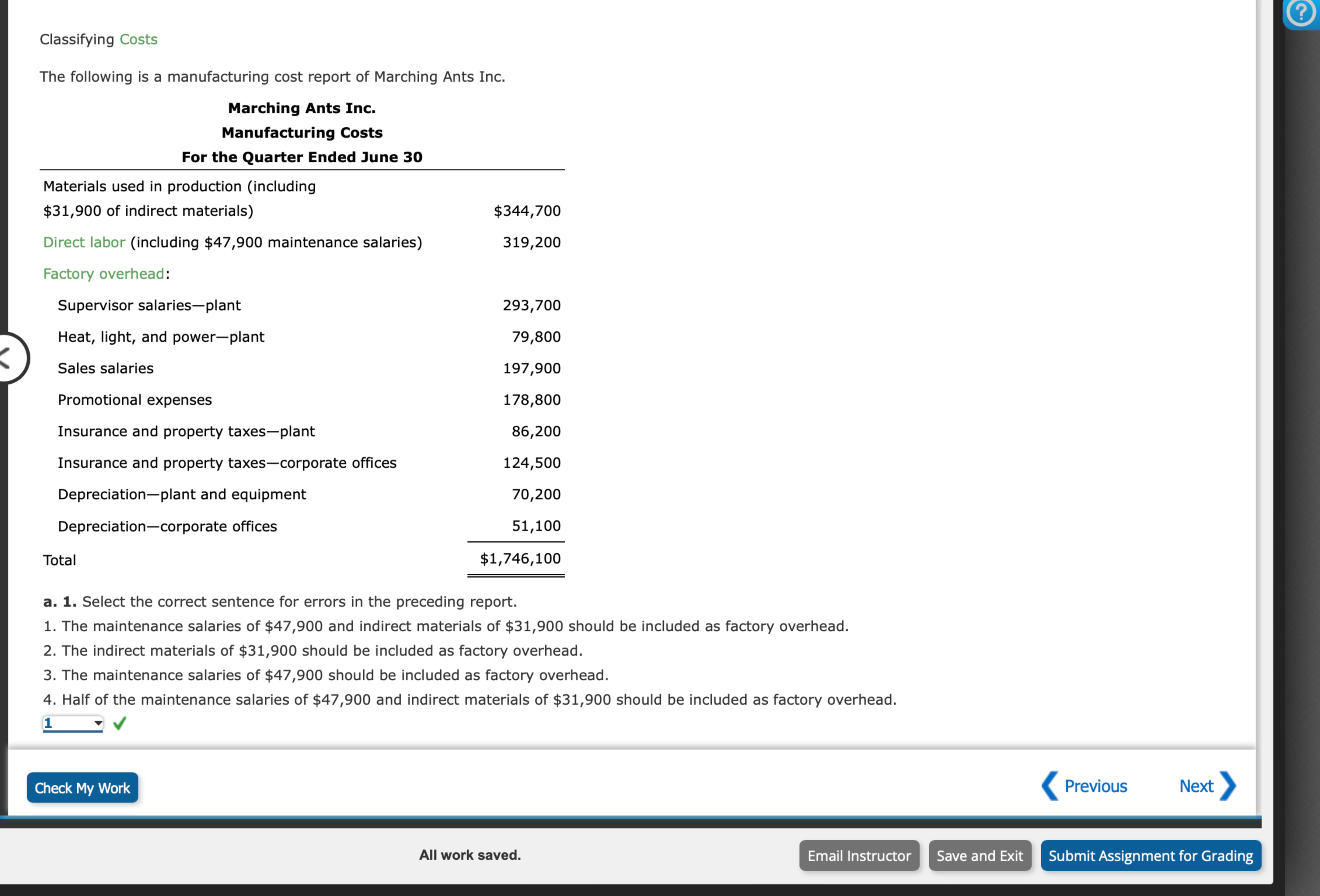 b . Prepare a corrected report. Marching Ants