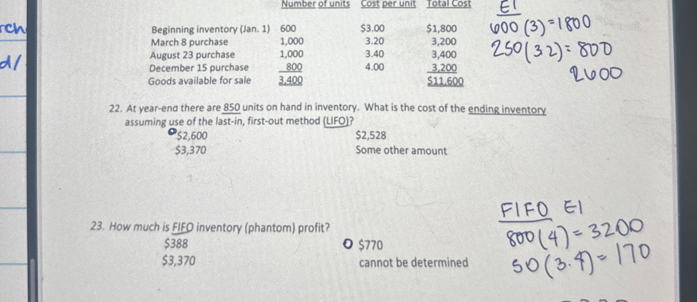 At year - ena there are 8 5 0 units on hand in