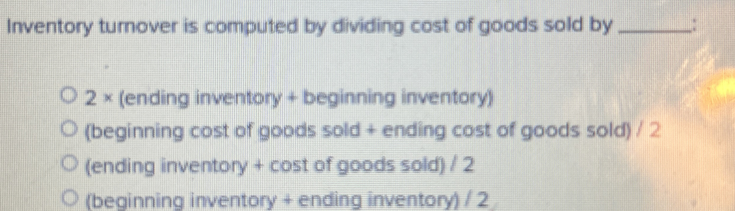 Inventory tumover is computed by dividing cost of