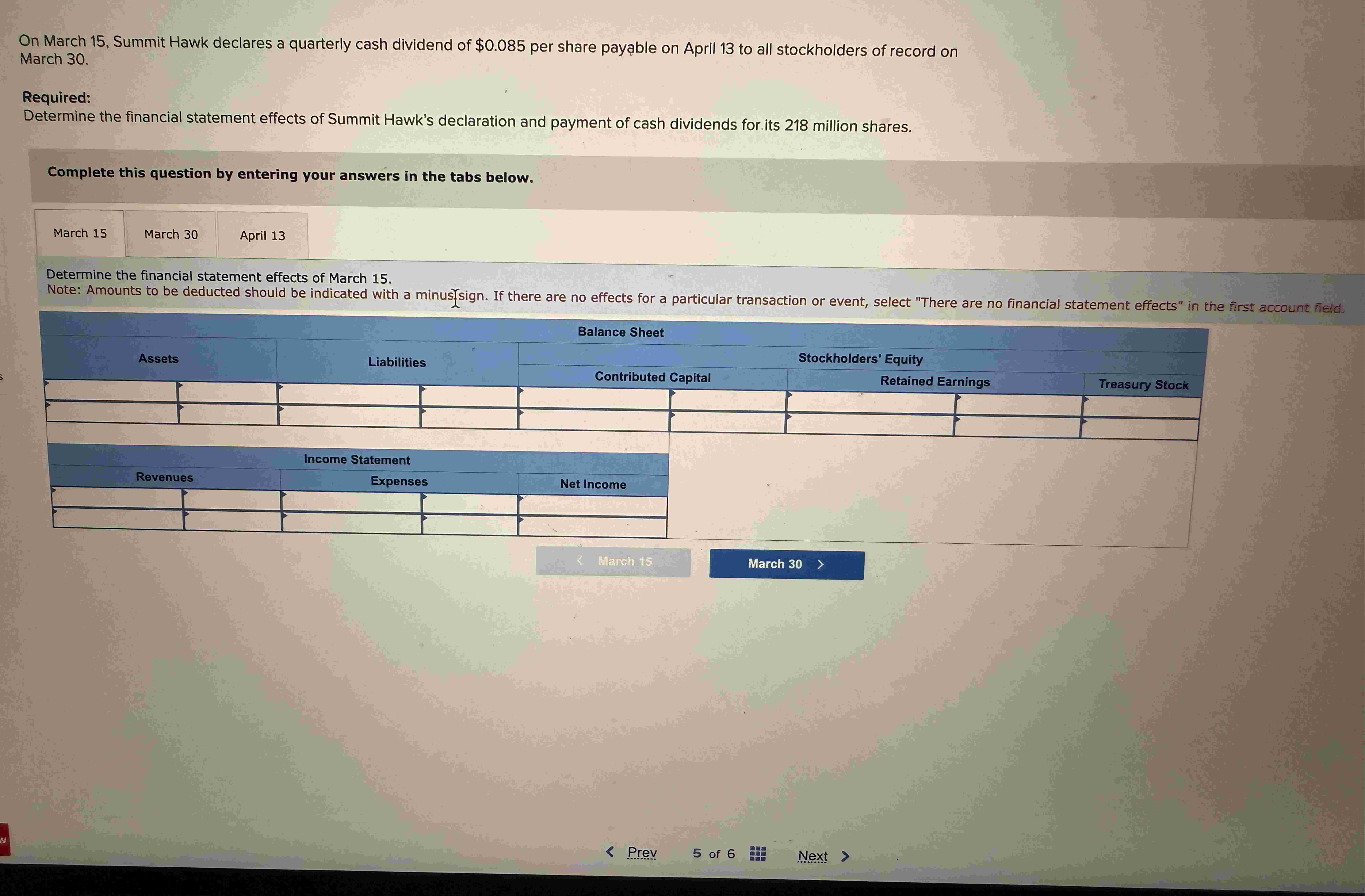 On March 1 5 , Summit Hawk declares a quarterly