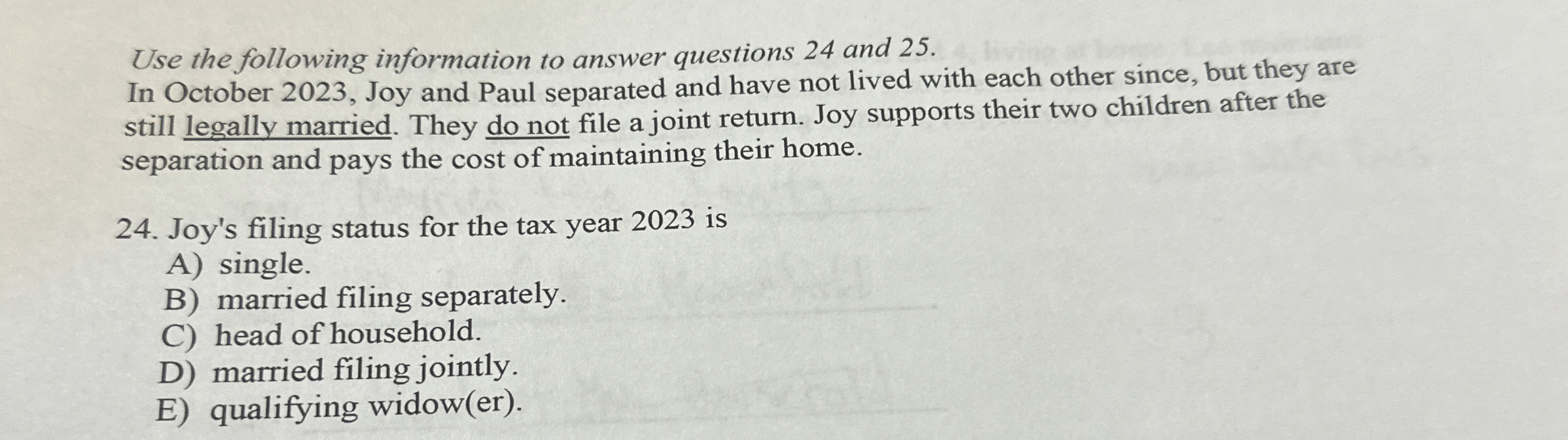 Use the following information to answer questions