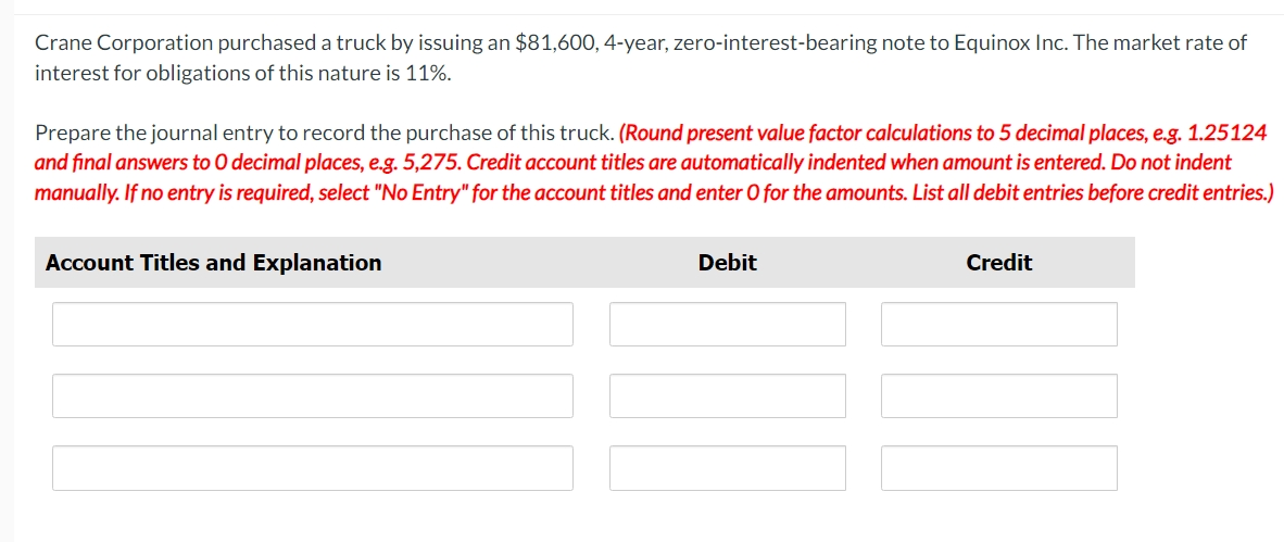 Crane Corporation purchased a truck by issuing an