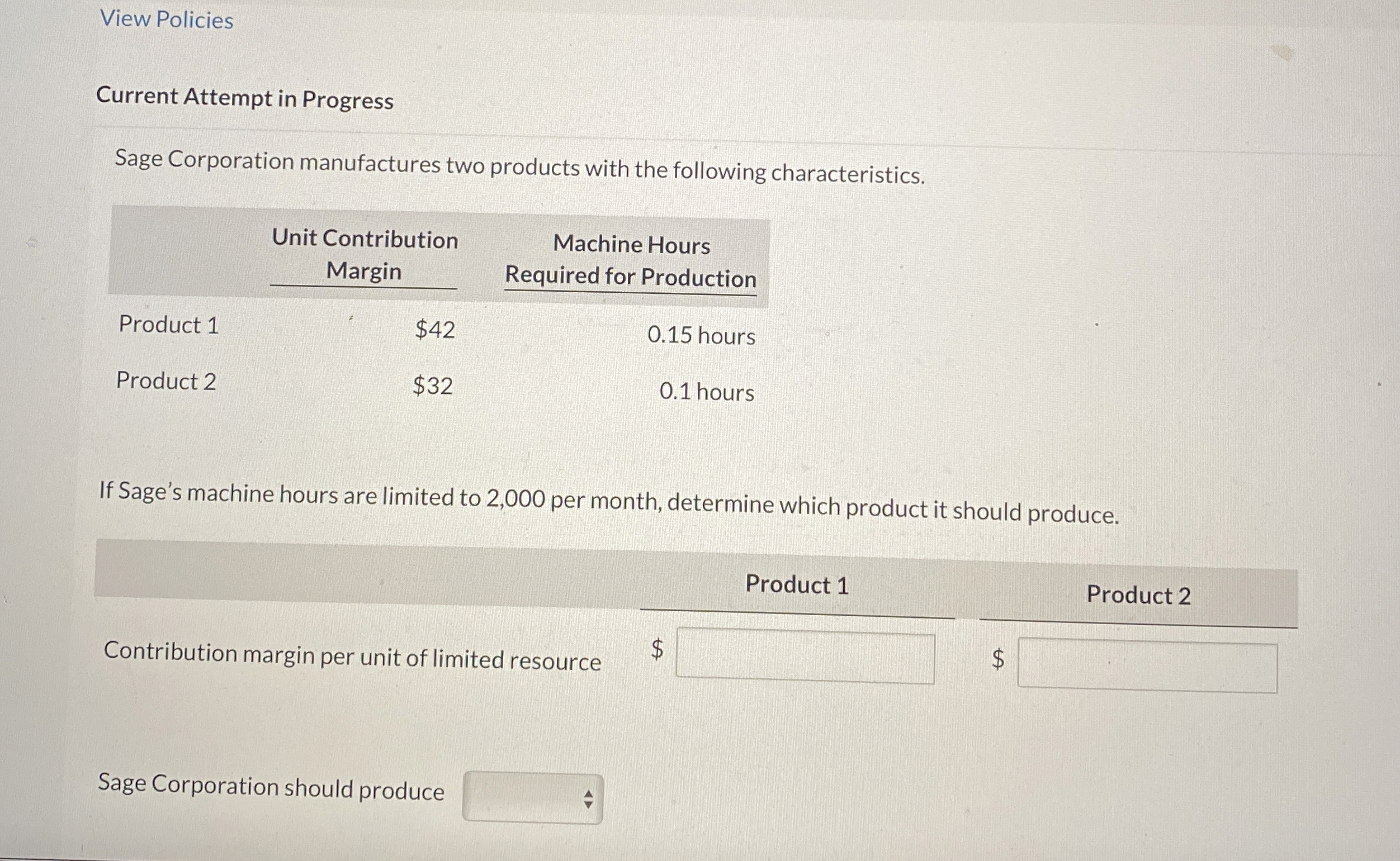 View Policies Current Attempt in Progress Sage