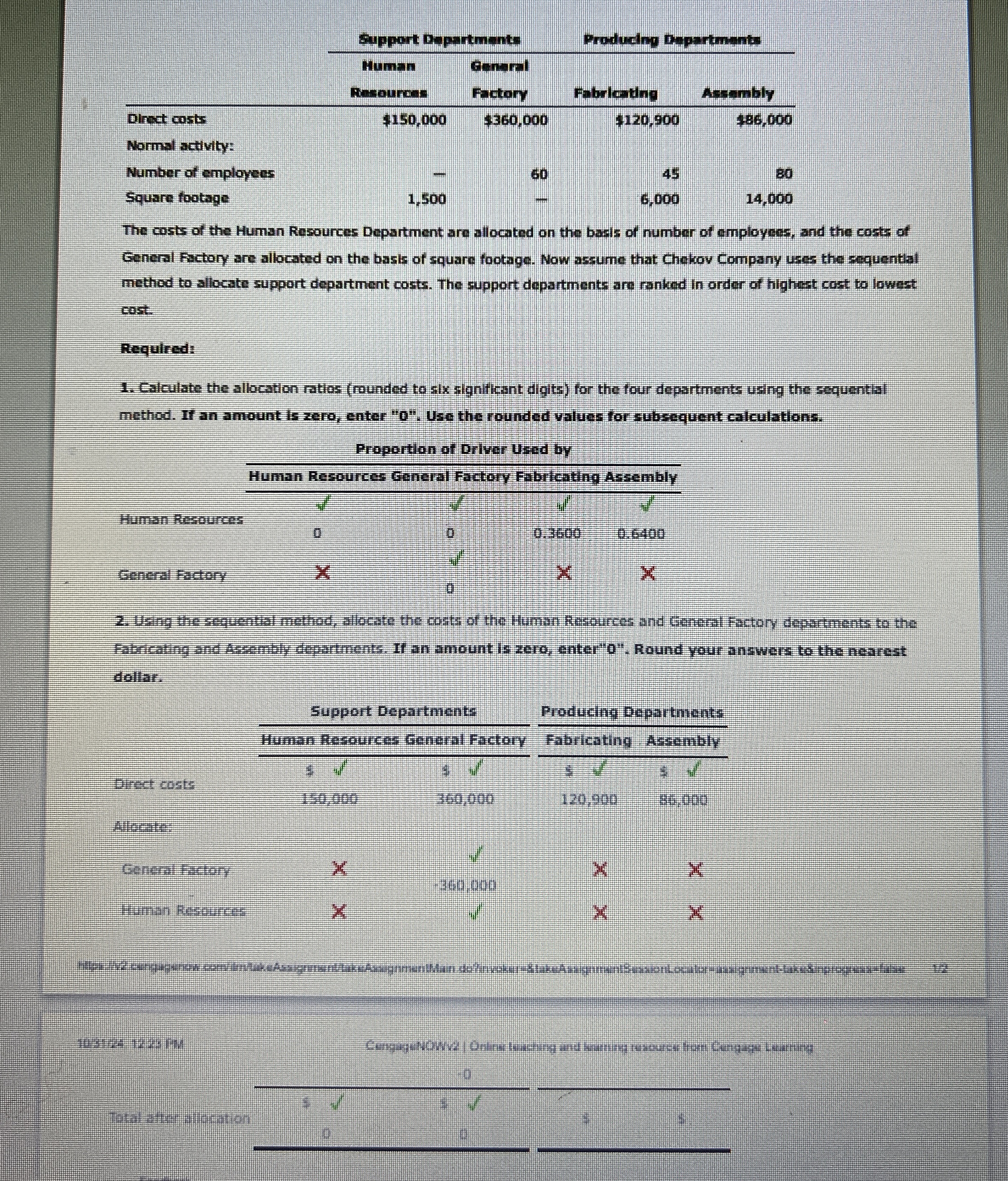 Sequential ( Step ) Method of Support Department