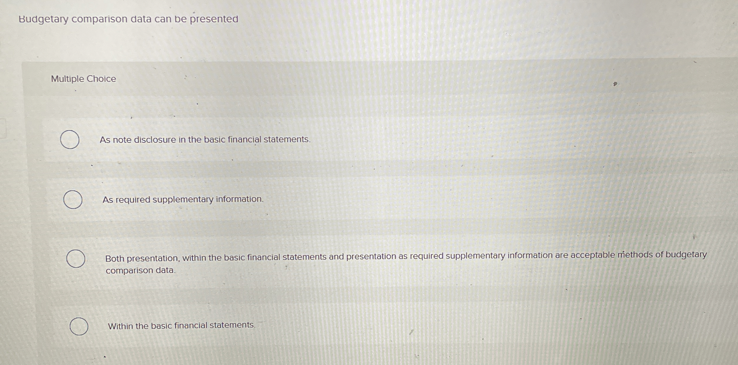 Budgetary comparison data can be presented