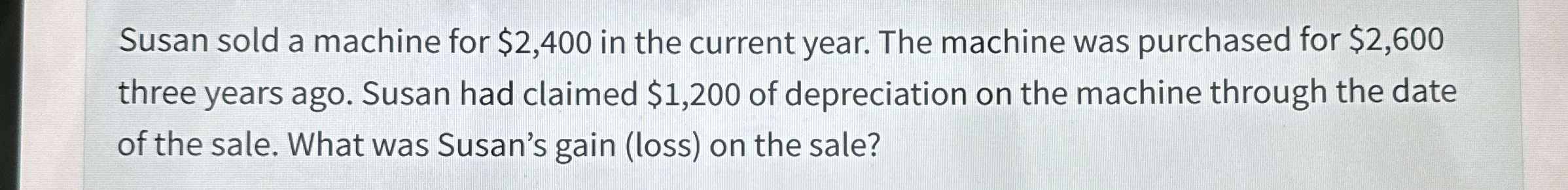 Susan sold a machine for $ 2 , 4 0 0 in the