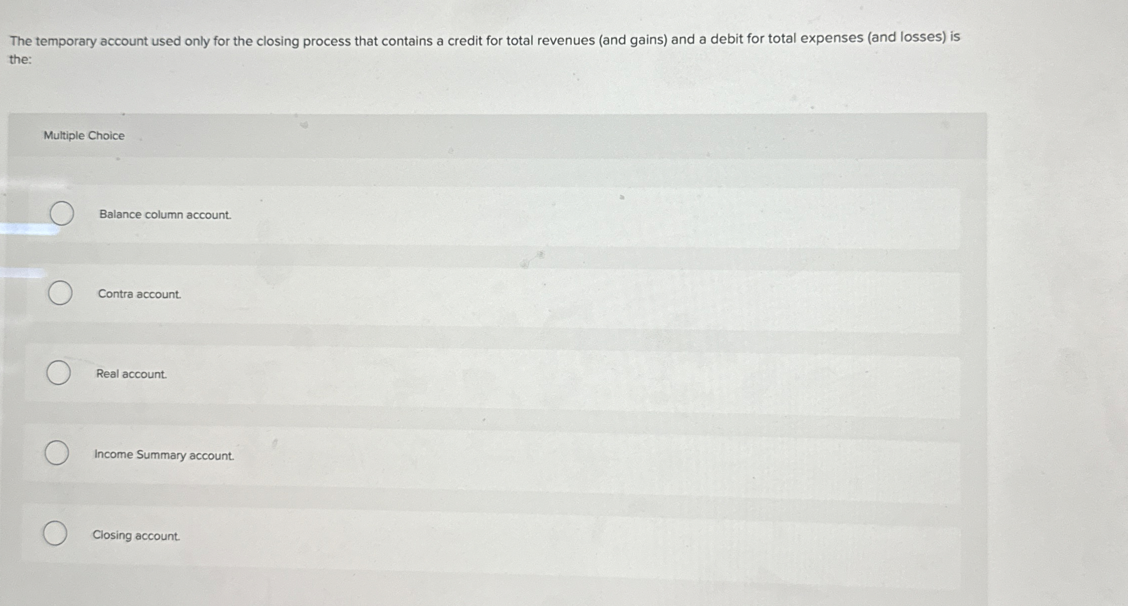 The temporary account used only for the closing