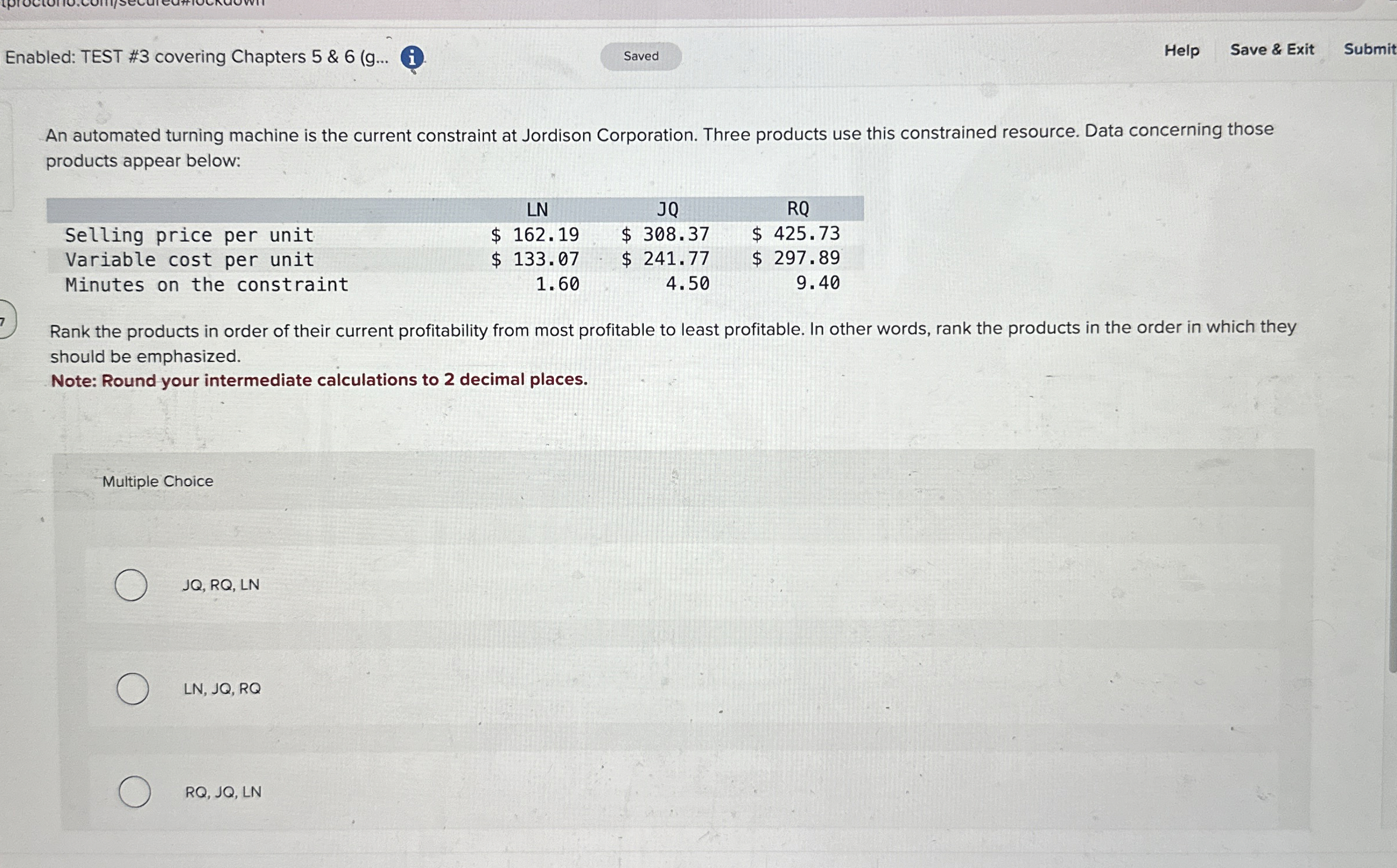 Enabled: TEST # 3 covering Chapters 5 & 6 ( g . .