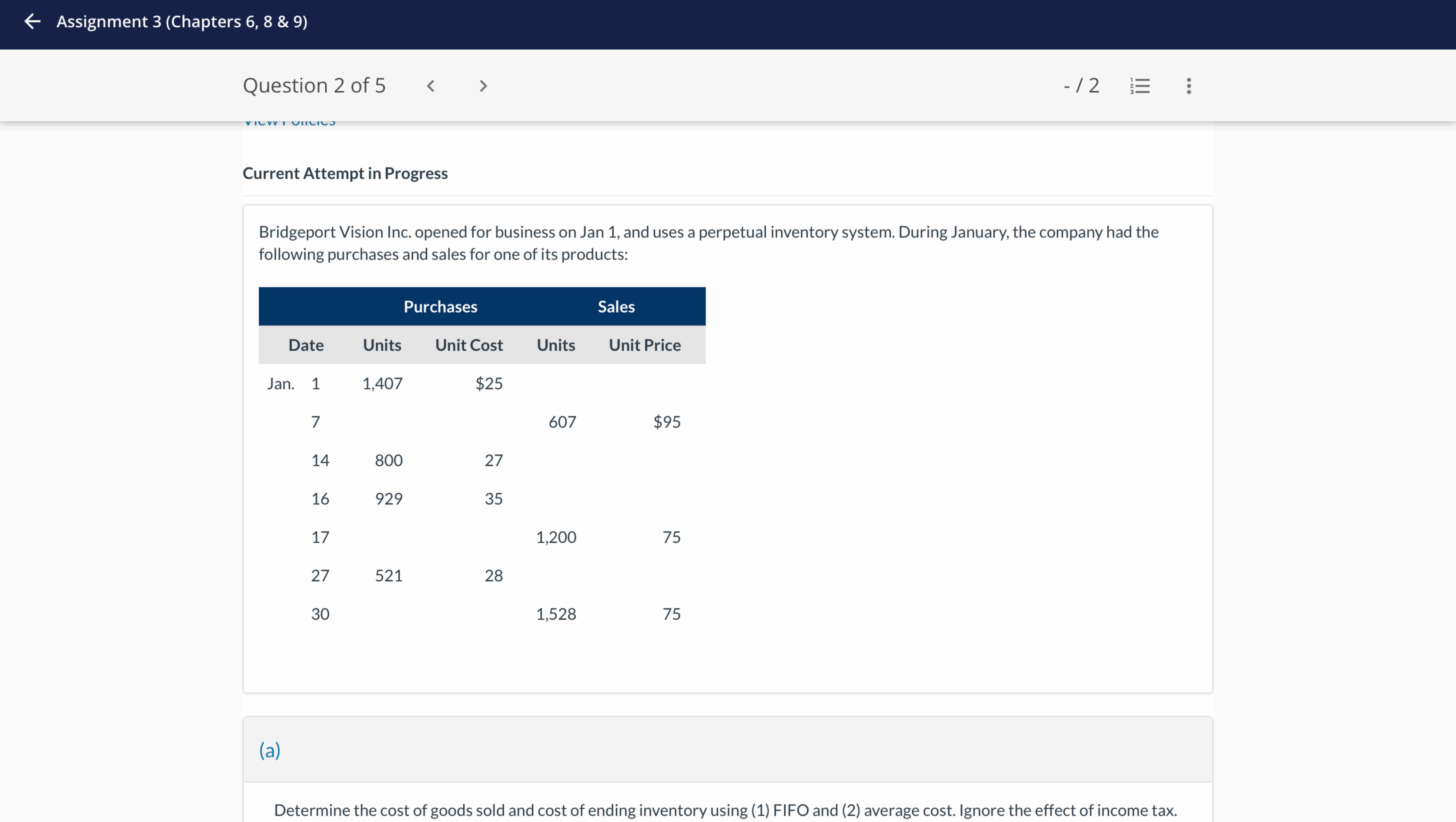 Assignment 3 ( Chapters 6 , 8 & 9 ) Question 2 of