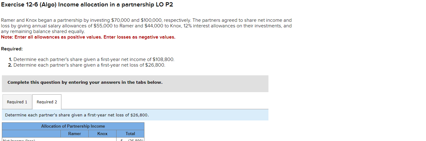 6 . Exercise 1 2 - 6 ( Algo ) Income allocation