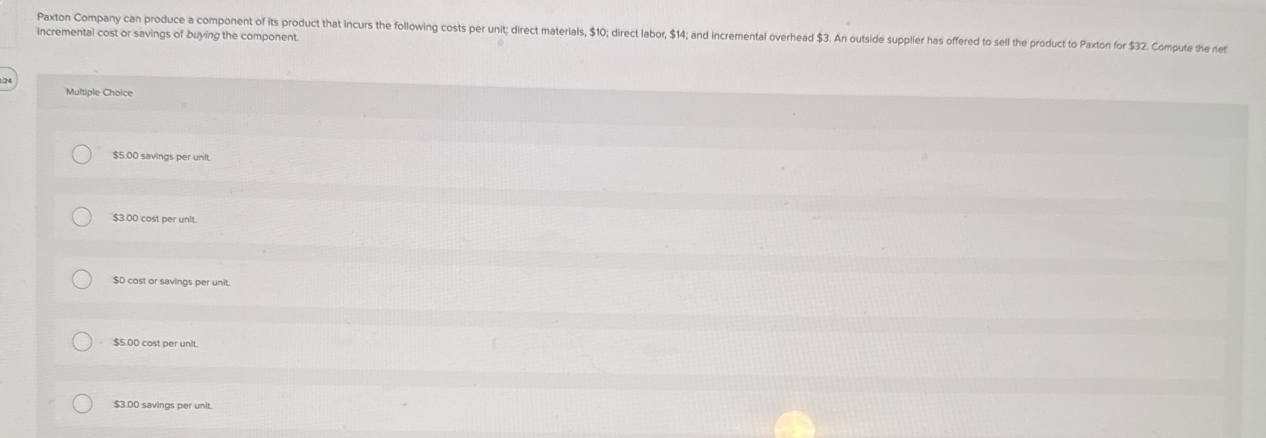 incremental cost or savings of buying the