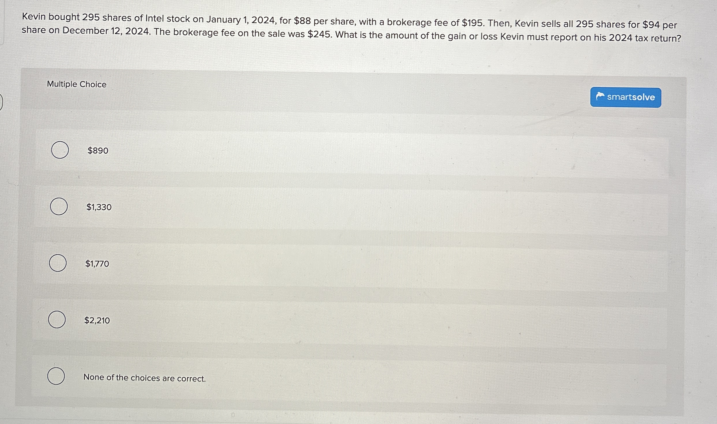 Kevin bought 2 9 5 shares of Intel stock on