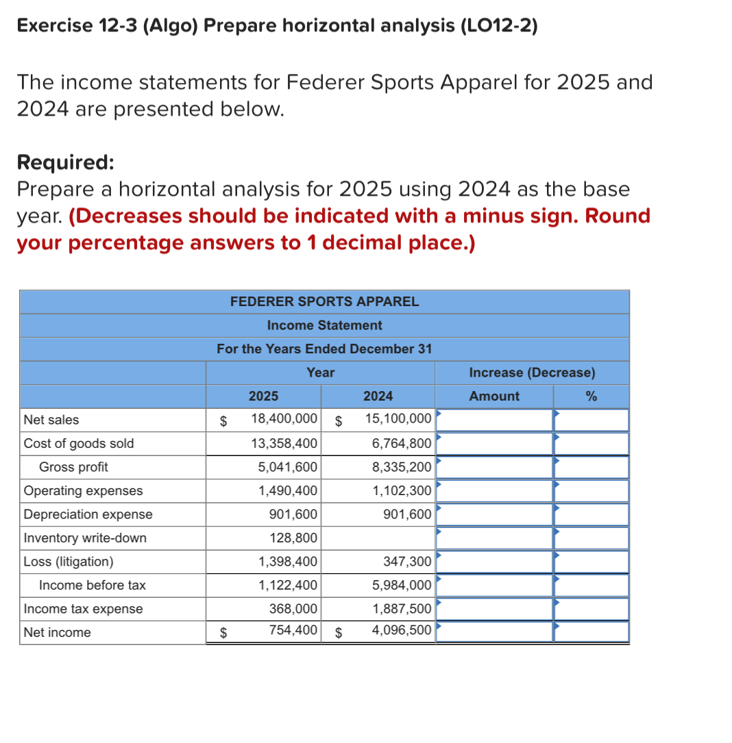 Exercise 1 2 - 3 ( Algo ) Prepare horizontal