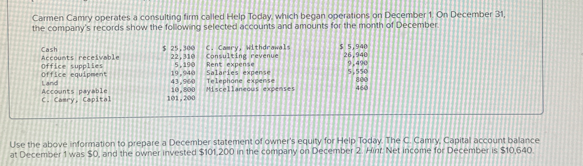 Carmen Camry operates a consulting firm called