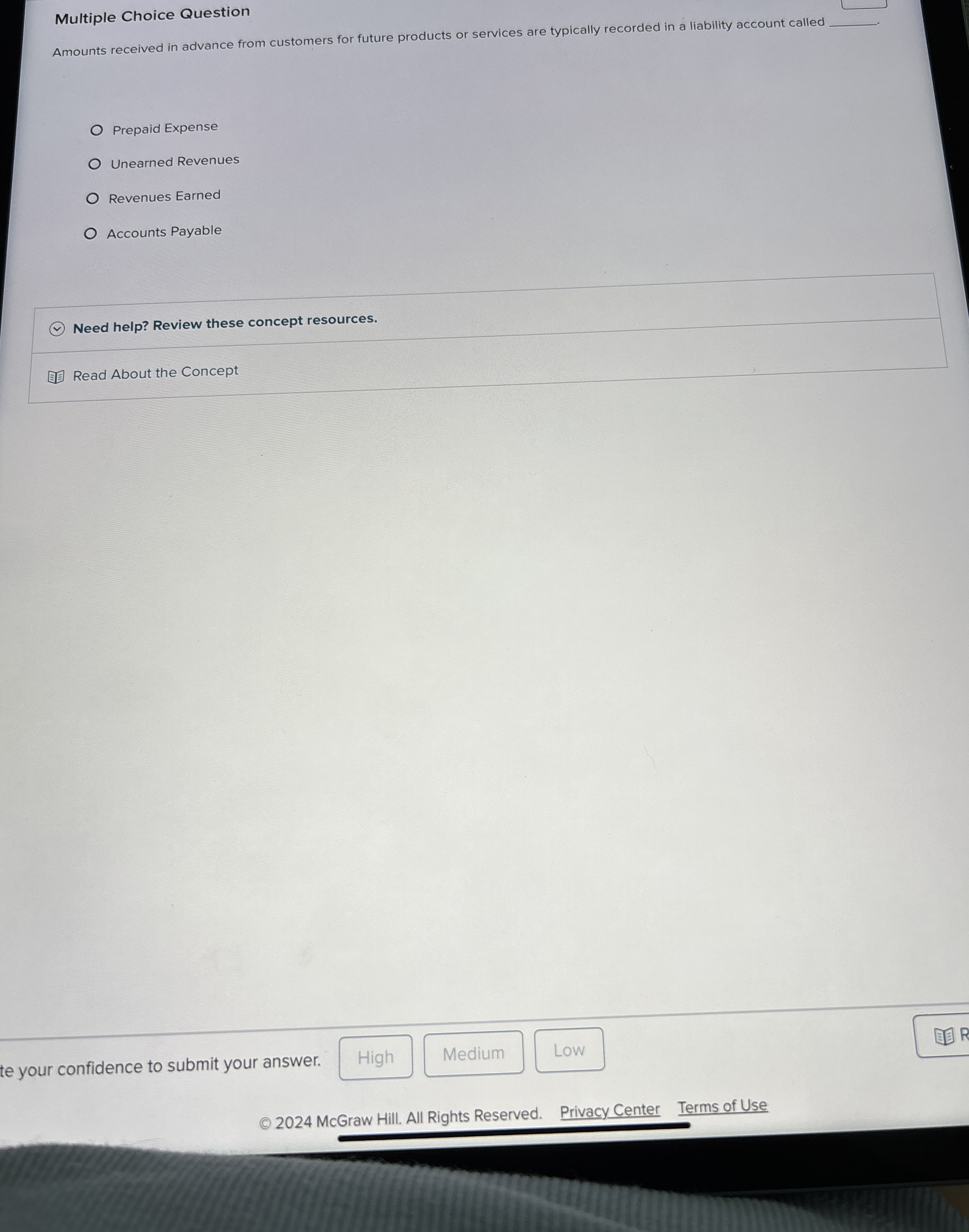 Multiple Choice Question Amounts received in
