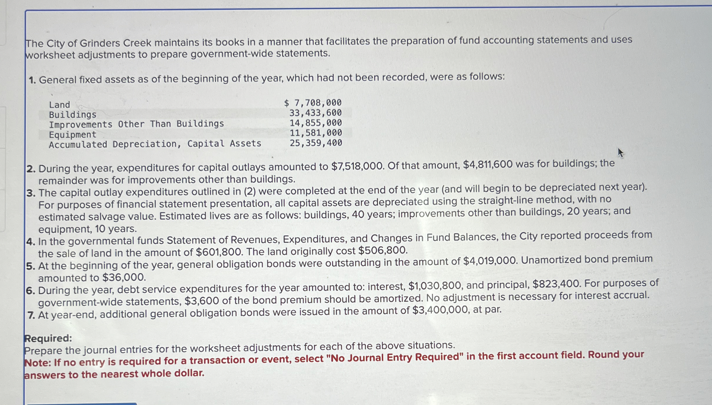 The City of Grinders Creek maintains its books in