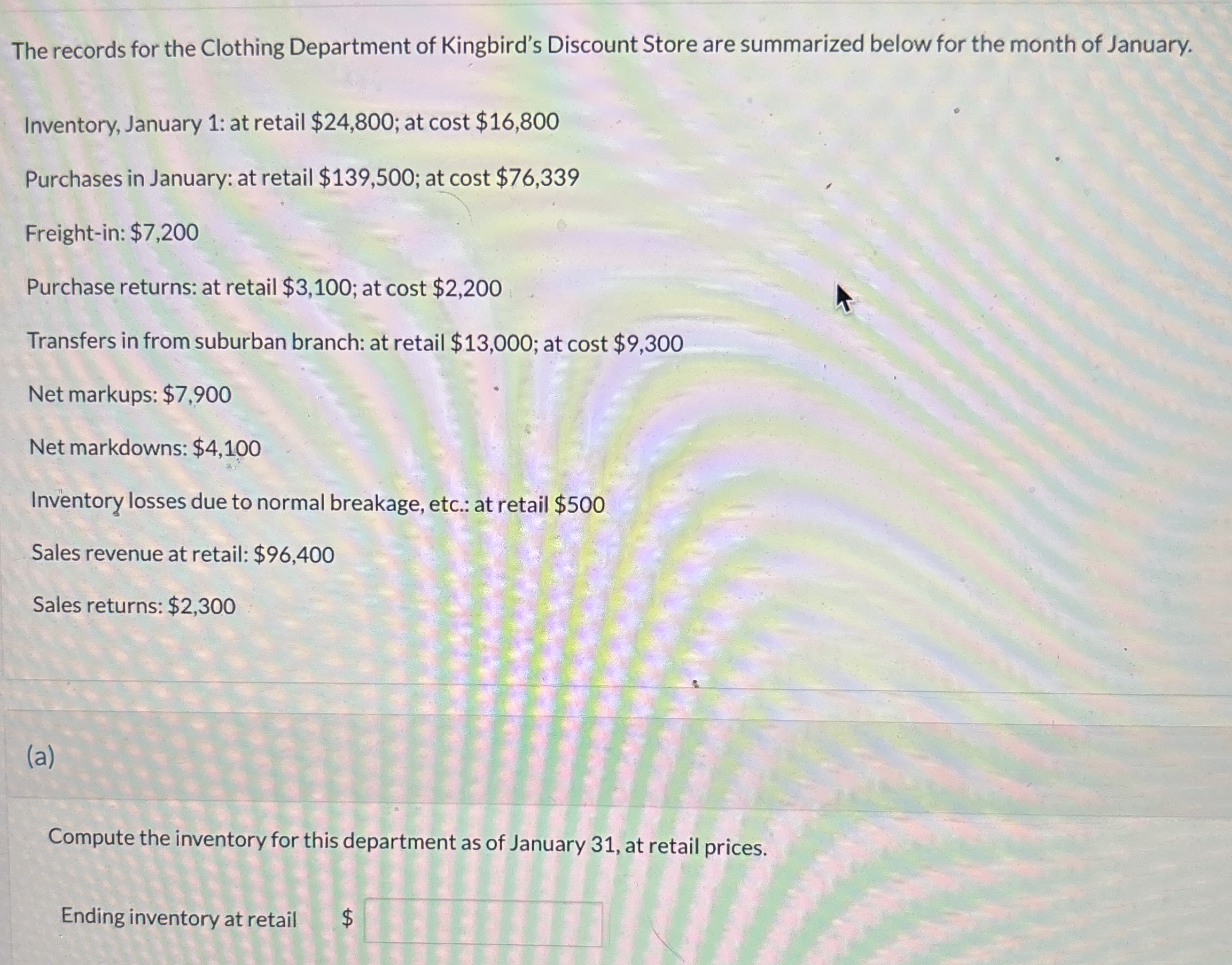 The records for the Clothing Department of