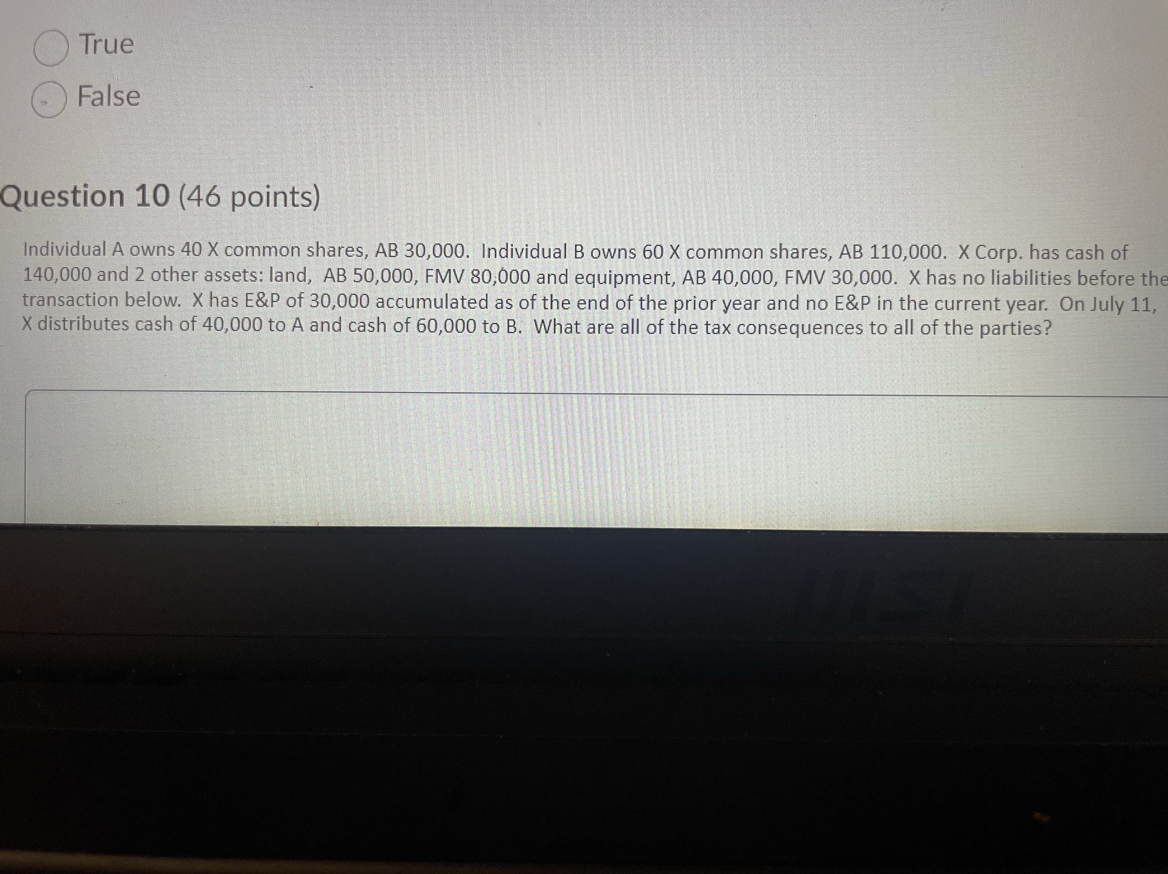 Question 1 0 ( 4 6 points ) Individual A owns 4 0