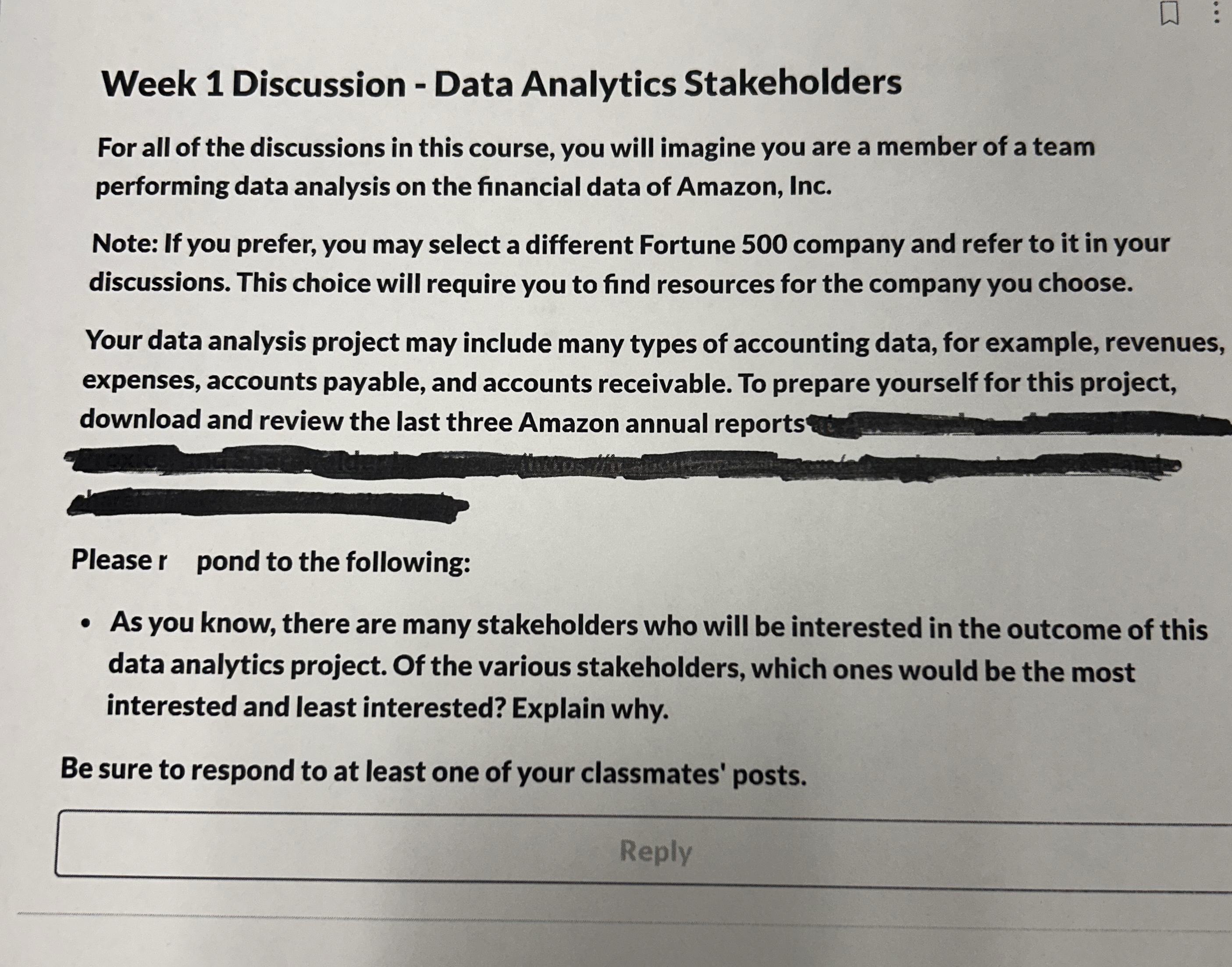 Week 1 Discussion - Data Analytics Stakeholders