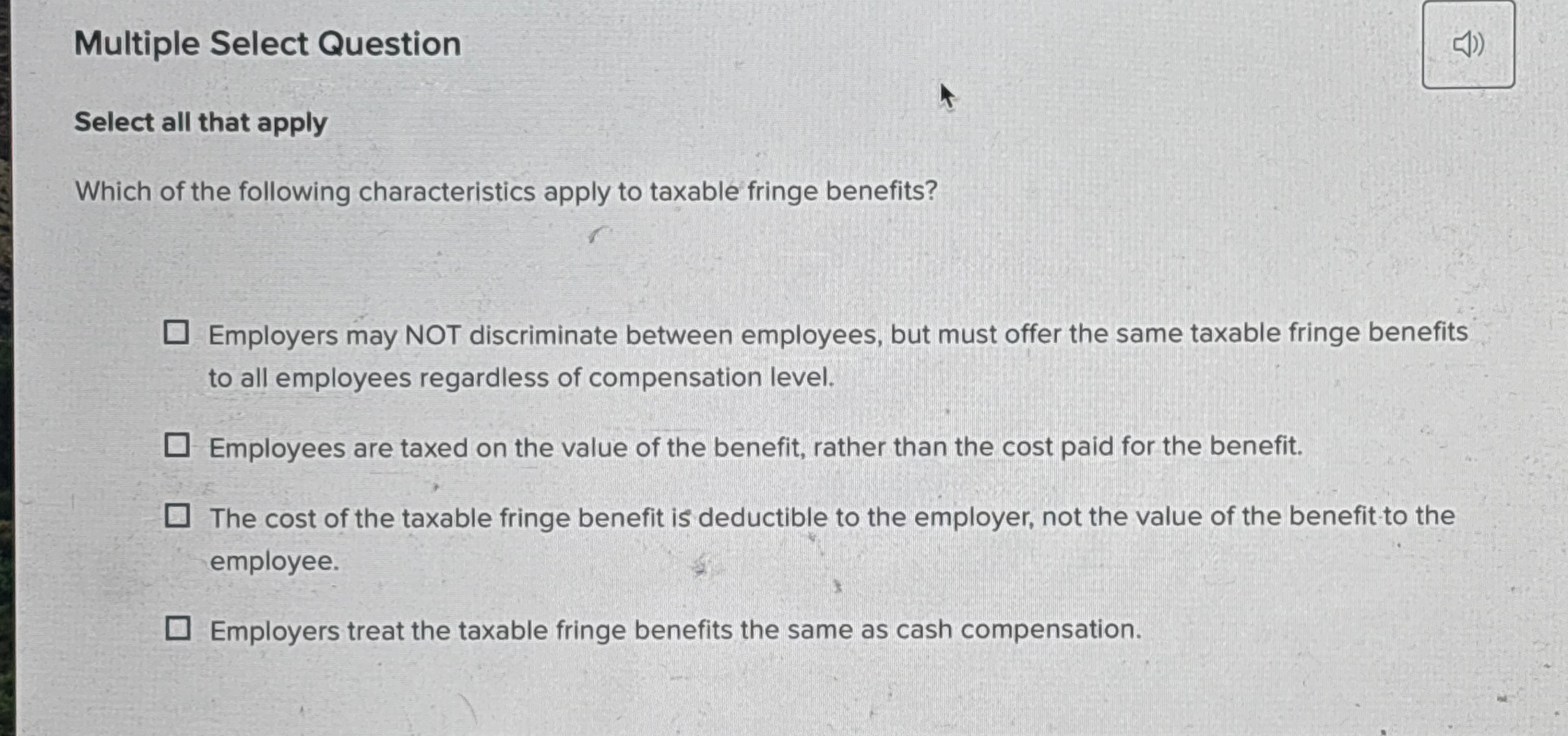 Multiple Select Question Select all that apply