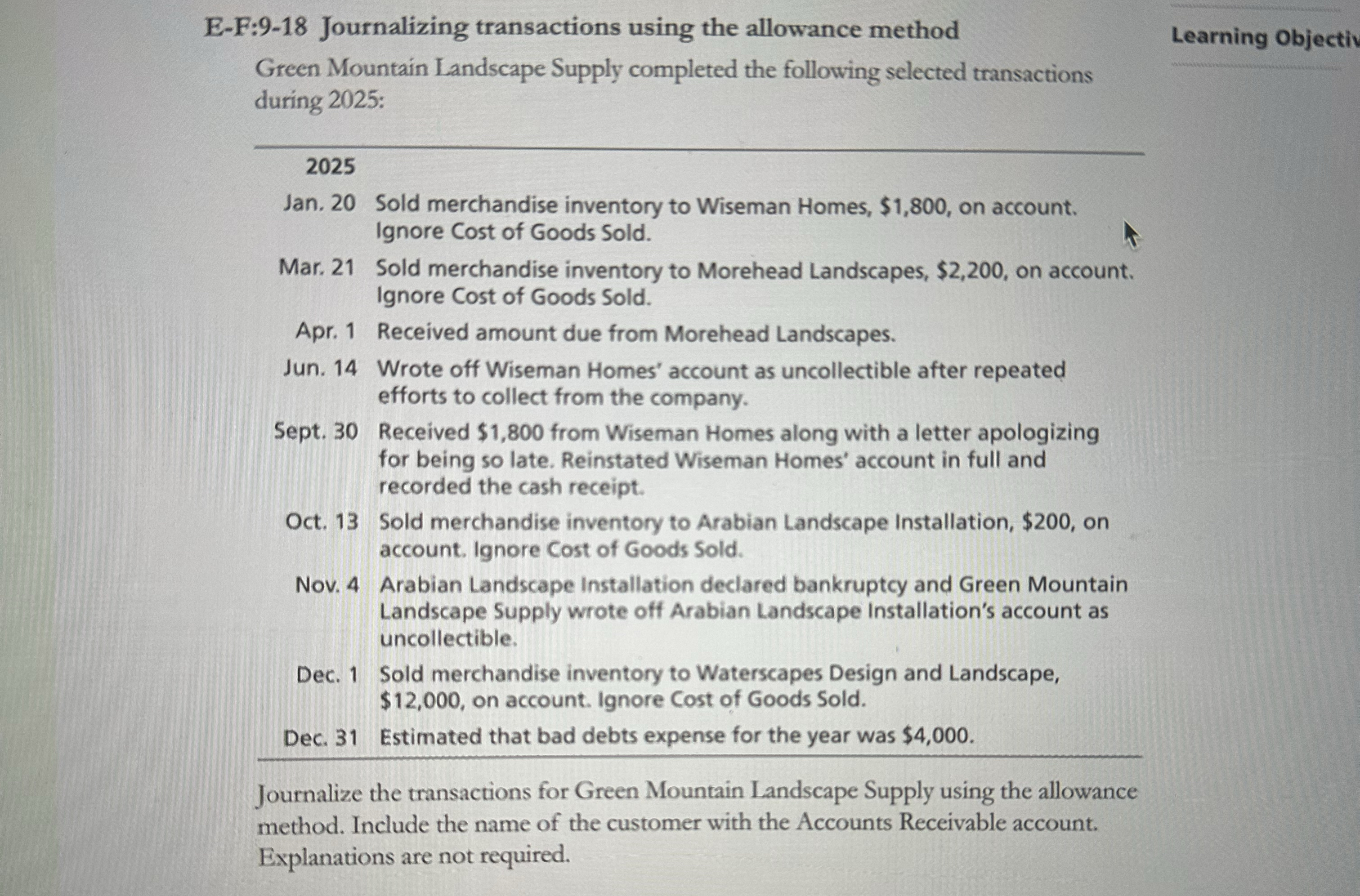 E - F: 9 - 1 8 Journalizing transactions using