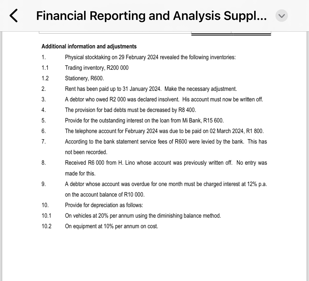 Financial Reporting and Analysis Suppl... Answer