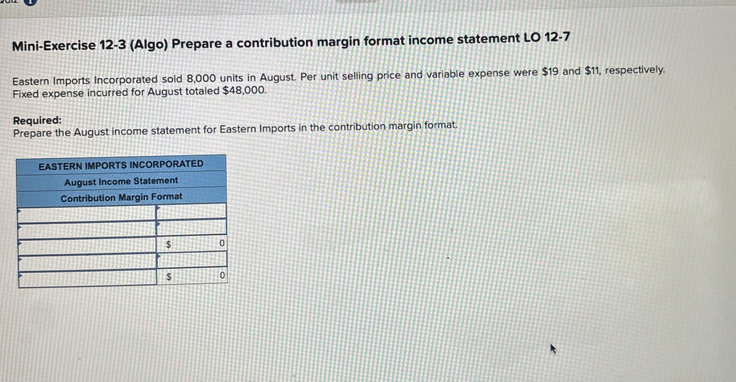 Mini - Exercise 1 2 - 3 ( Algo ) Prepare a