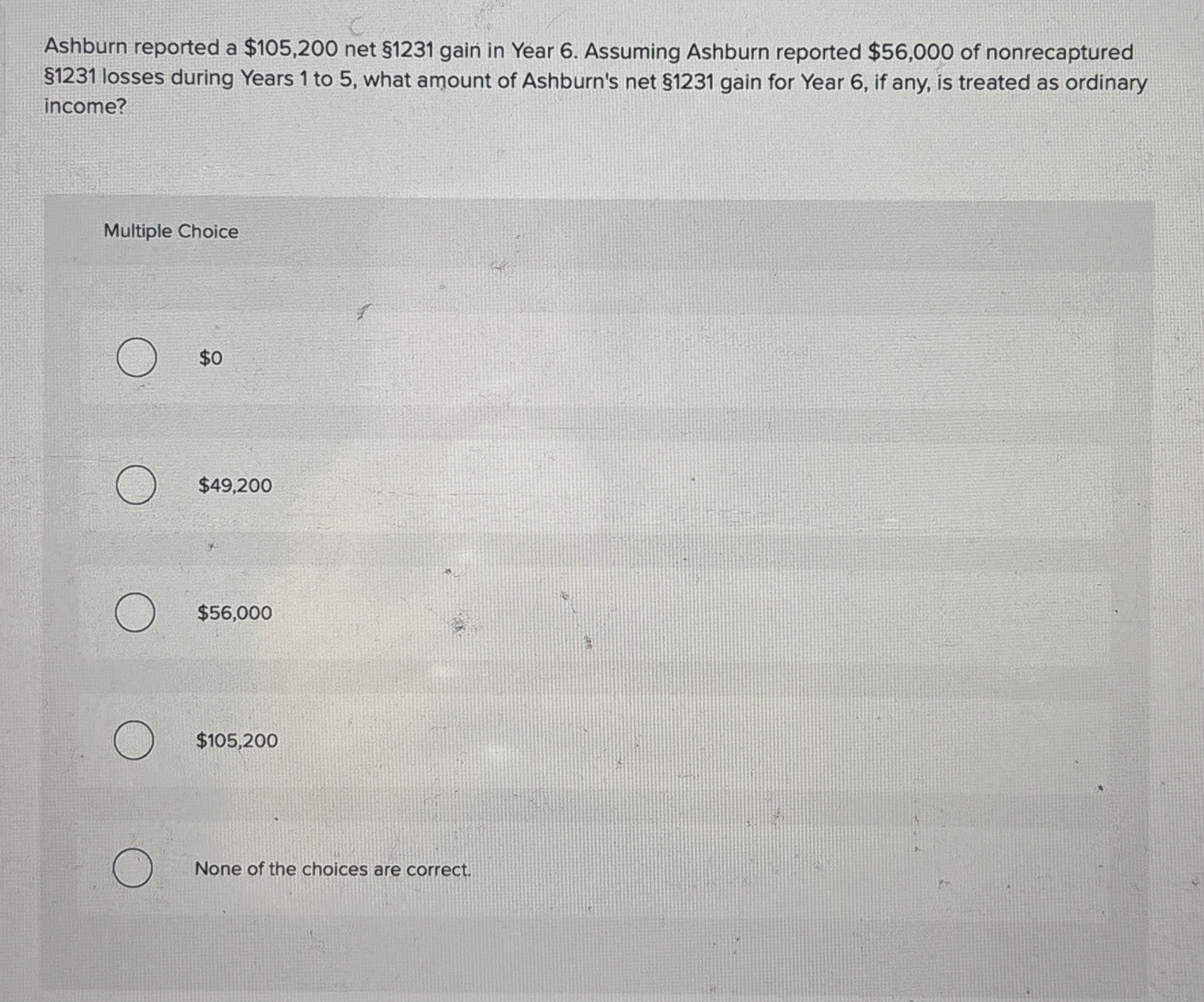 Ashburn reported a $ 1 0 5 , 2 0 0 net $ 1 2 3 1