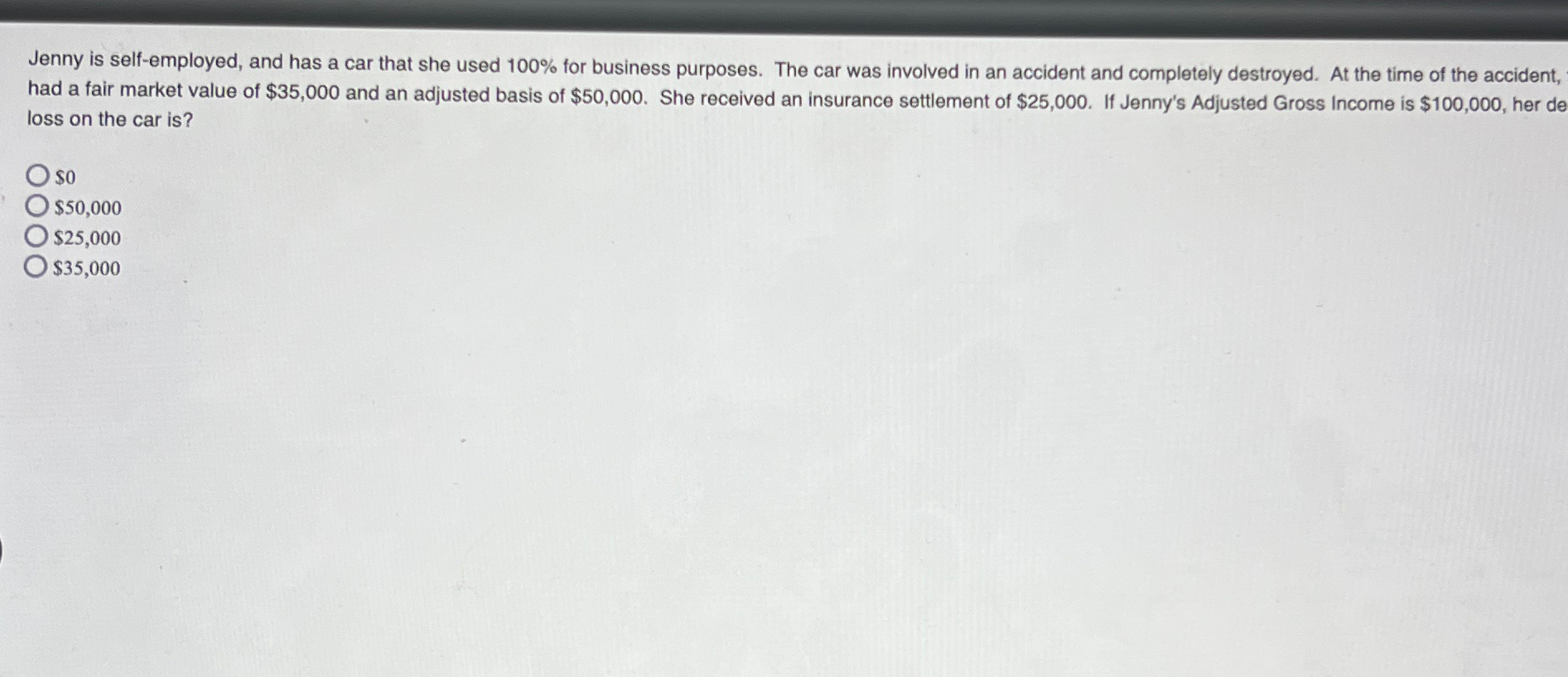 Jenny is self - employed, and has a car that she