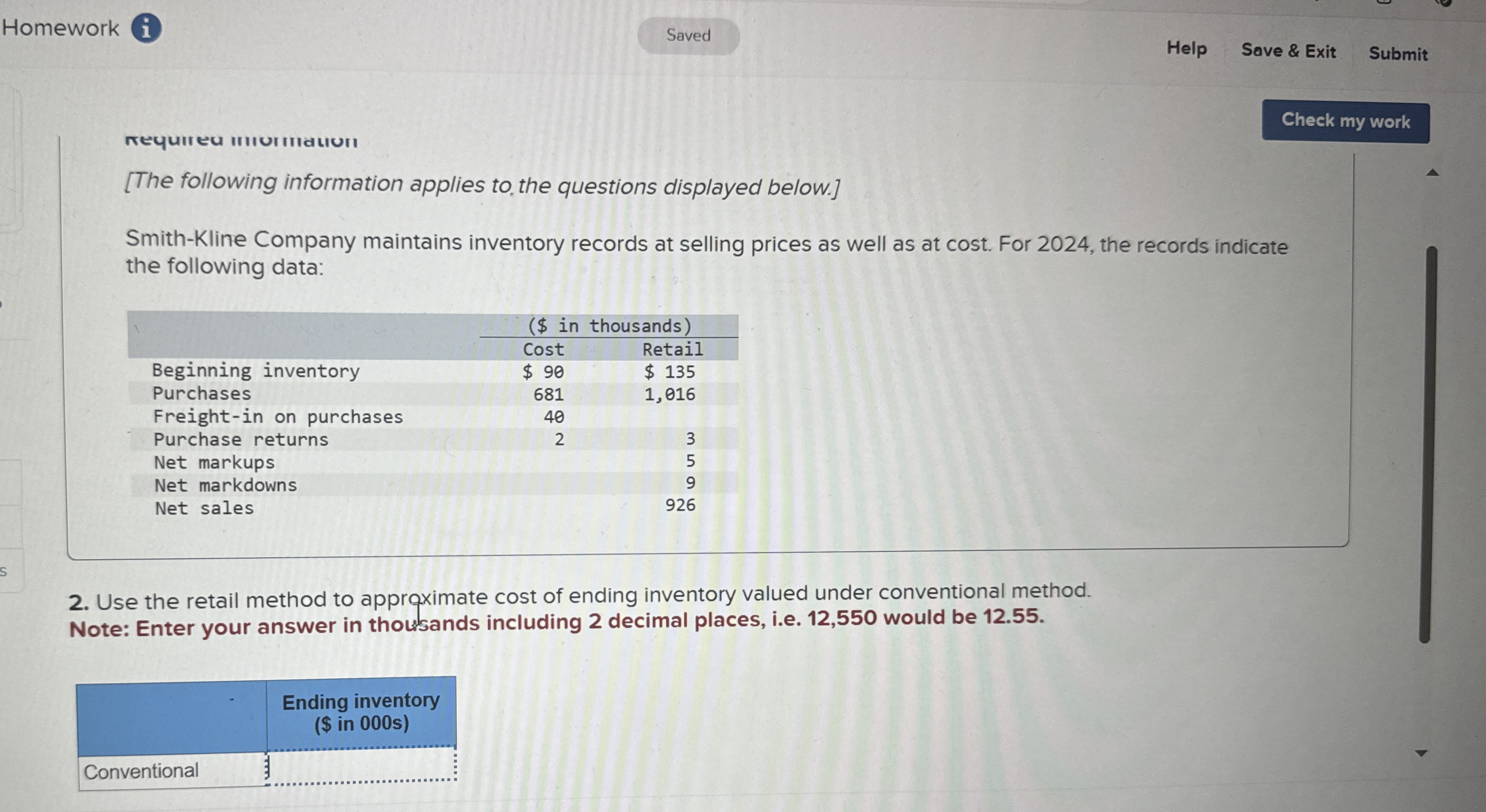 Homework Help Save & Exit Submit [ The following