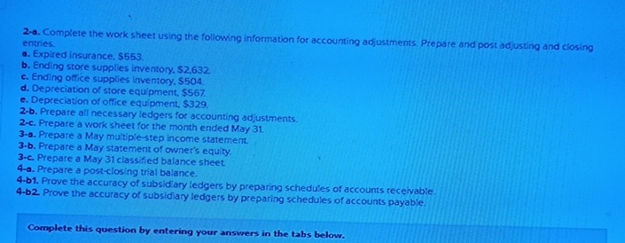 2 - a . Complete the work sheet using the
