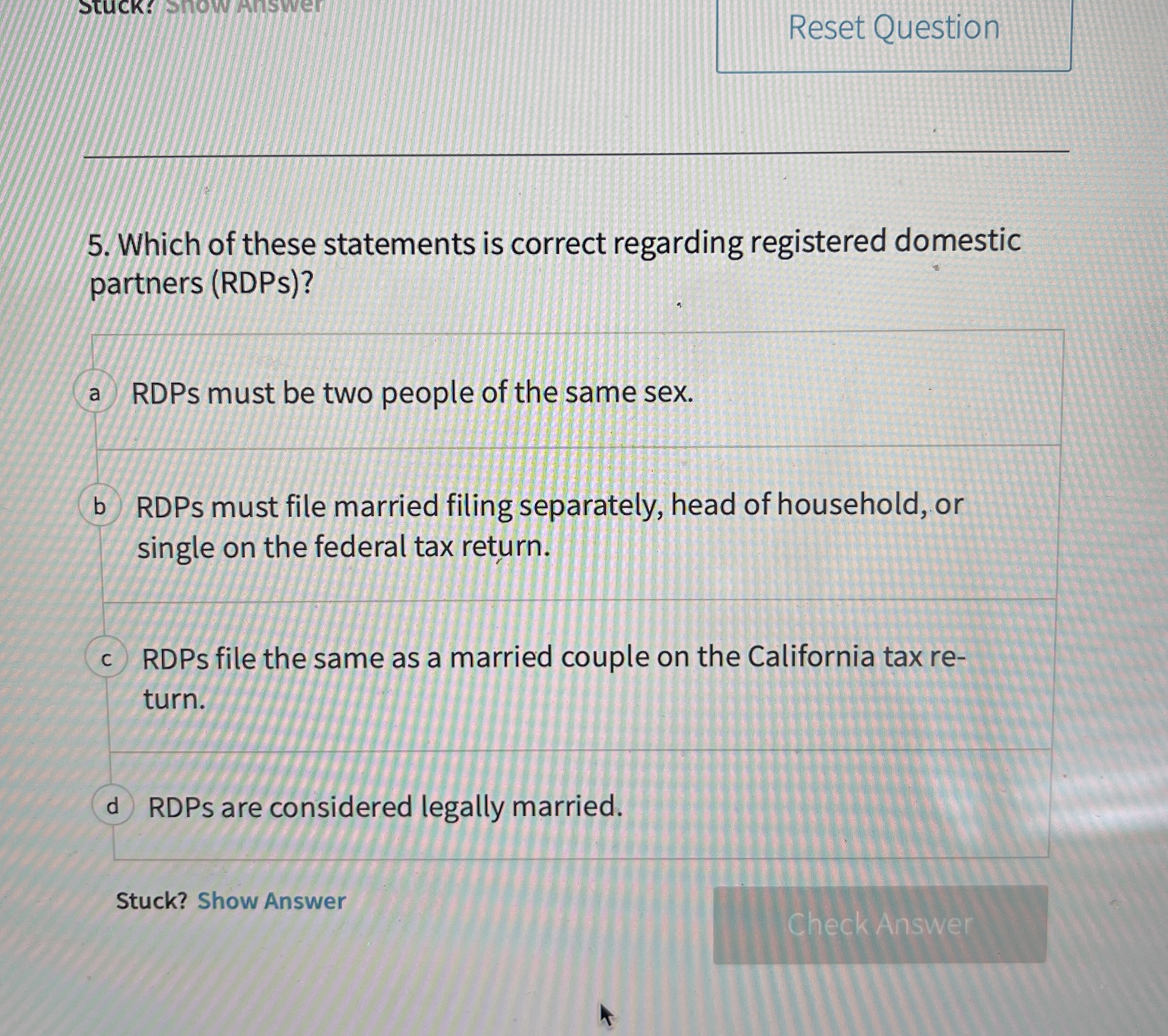 RDPs file the same as a married couple on the