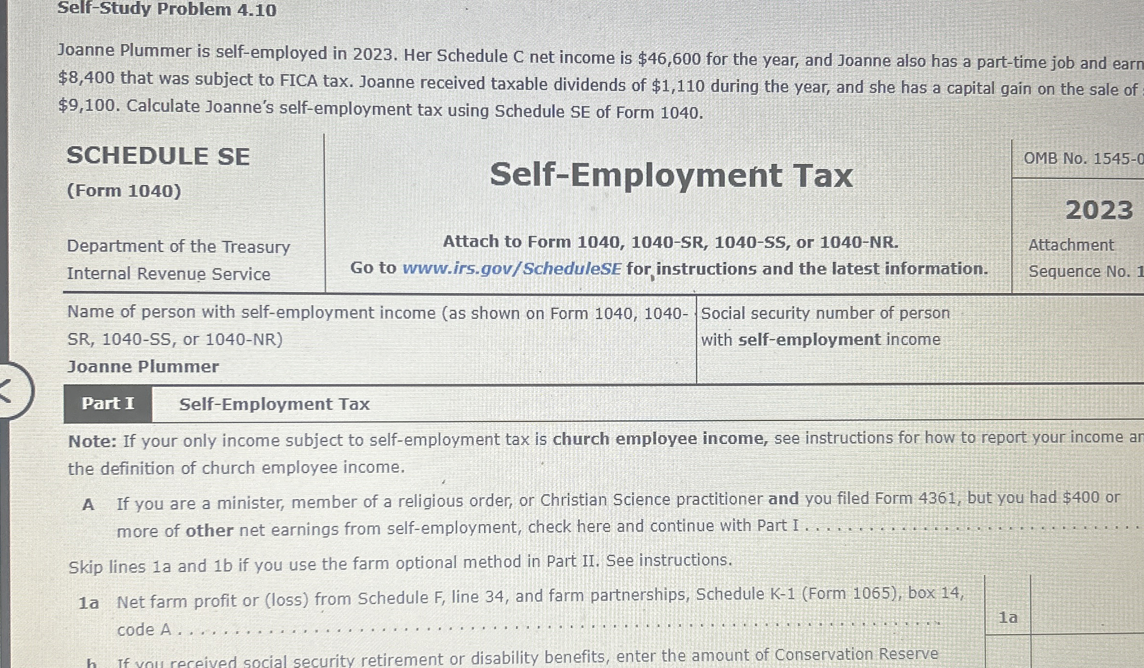 Self - Study Problem 4 . 1 0 Joanne Plummer is