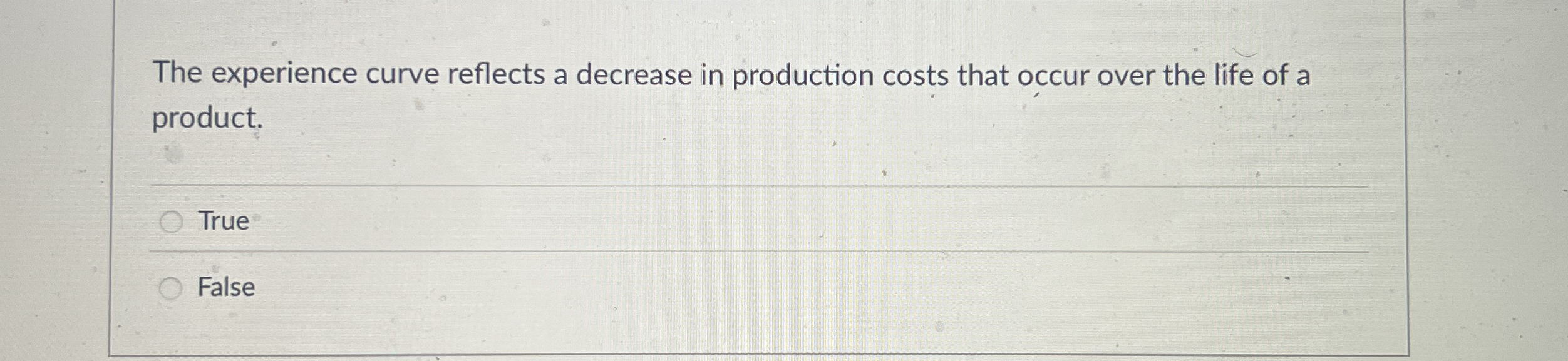 The experience curve reflects a decrease in