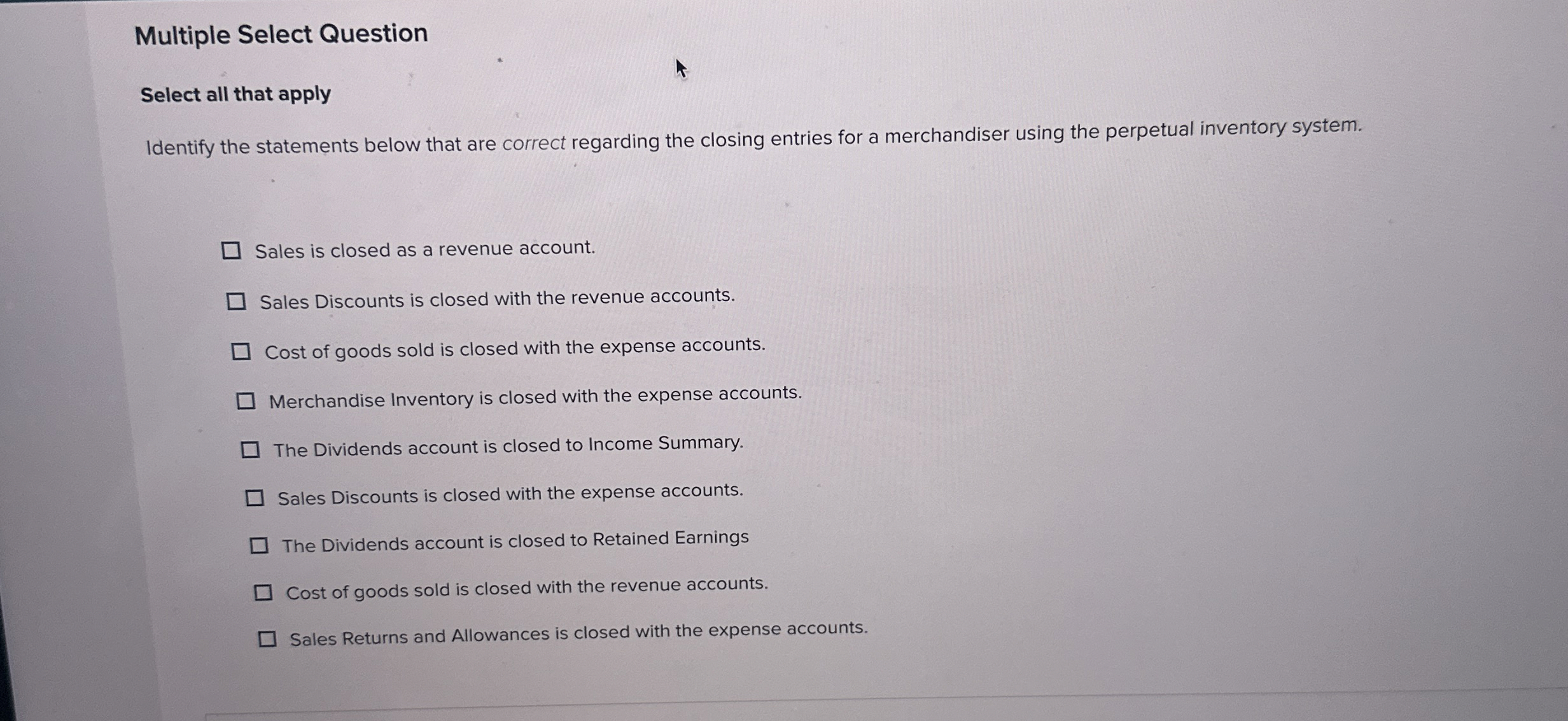 Multiple Select Question Select all that apply