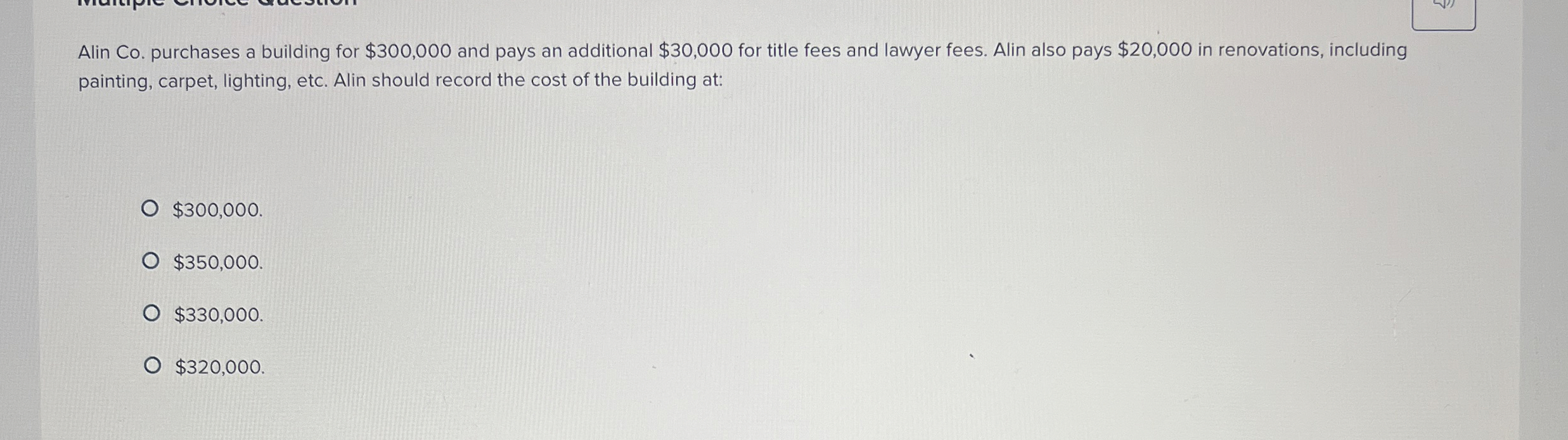 Alin Co . purchases a building for $ 3 0 0 , 0 0
