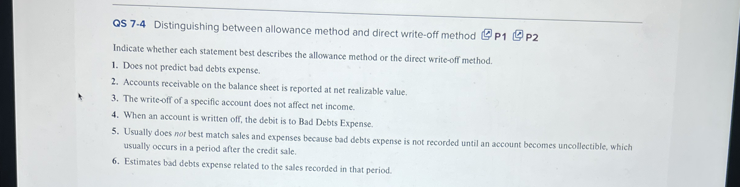 QS 7 - 4 Distinguishing between allowance method