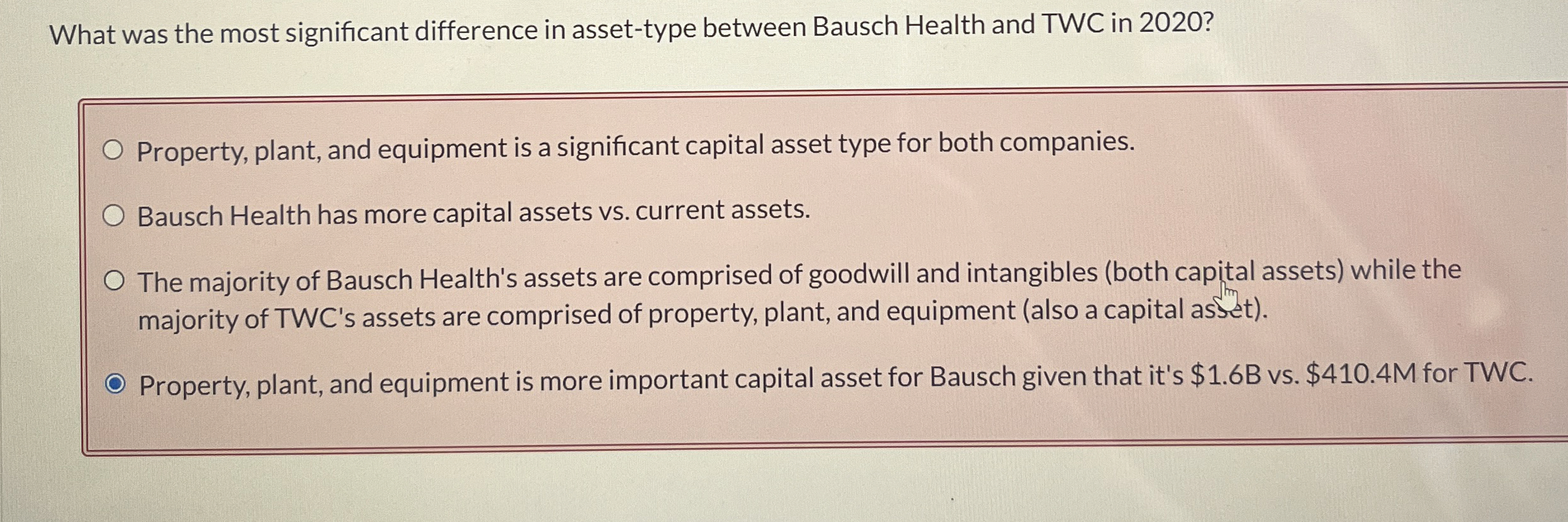 What was the most significant difference in asset