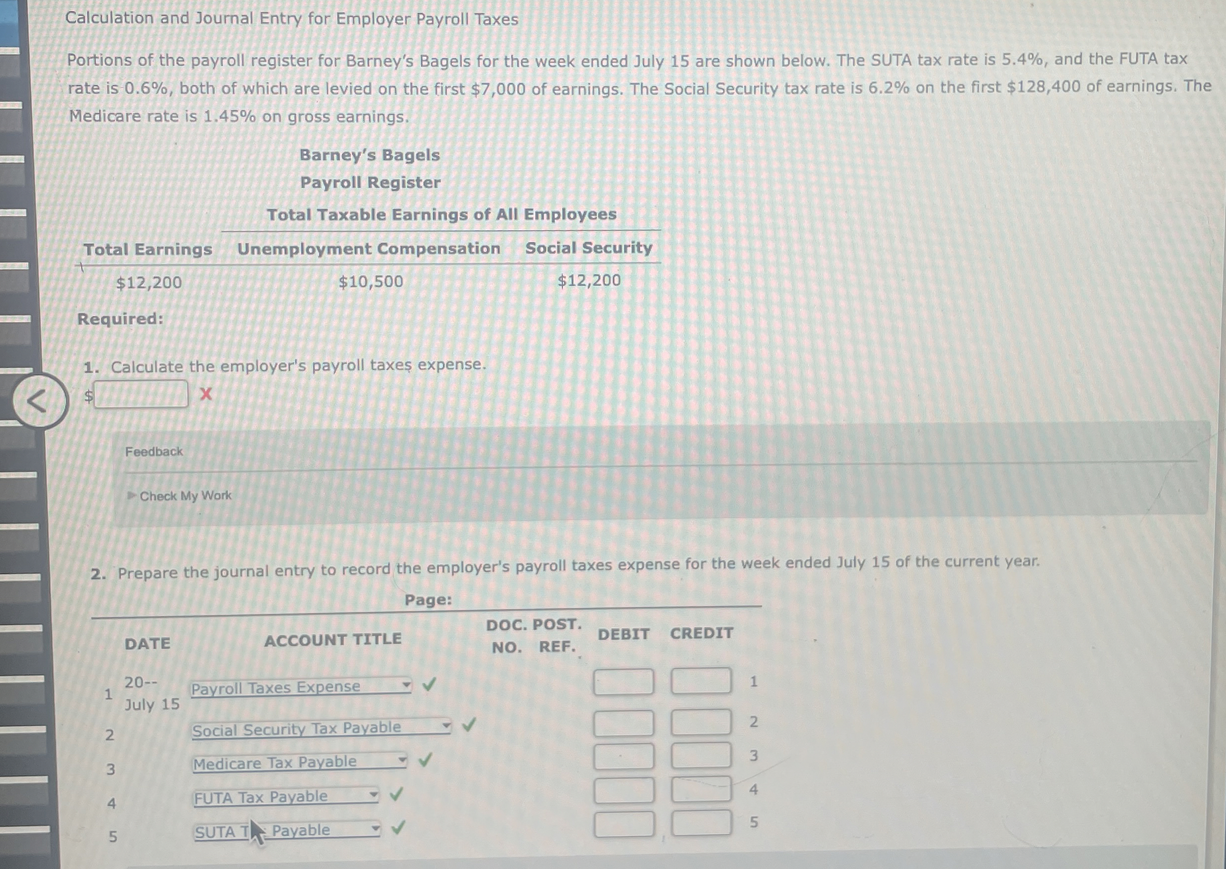 Calculation and Journal Entry for Employer