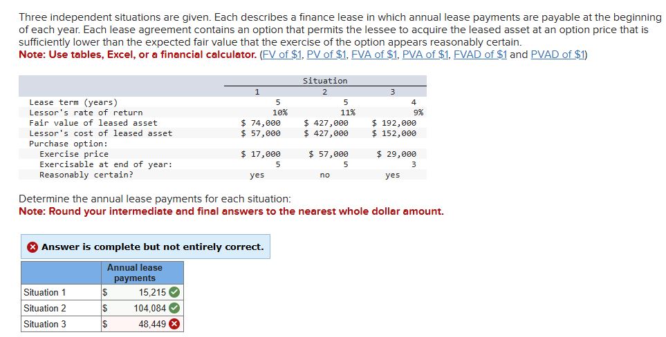 Three independent situations are given. Each