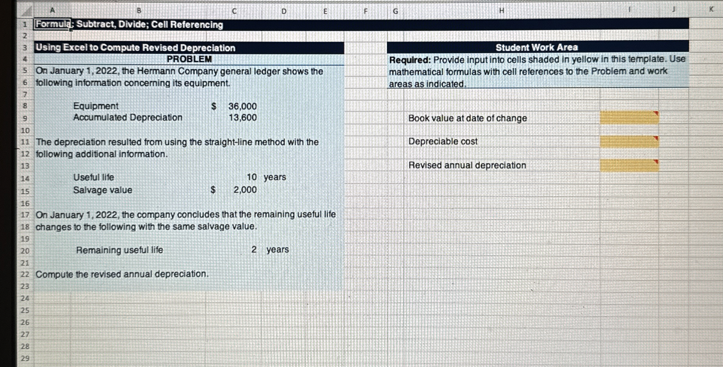 Formula; Subtract, Divide; Cell Referencing Using
