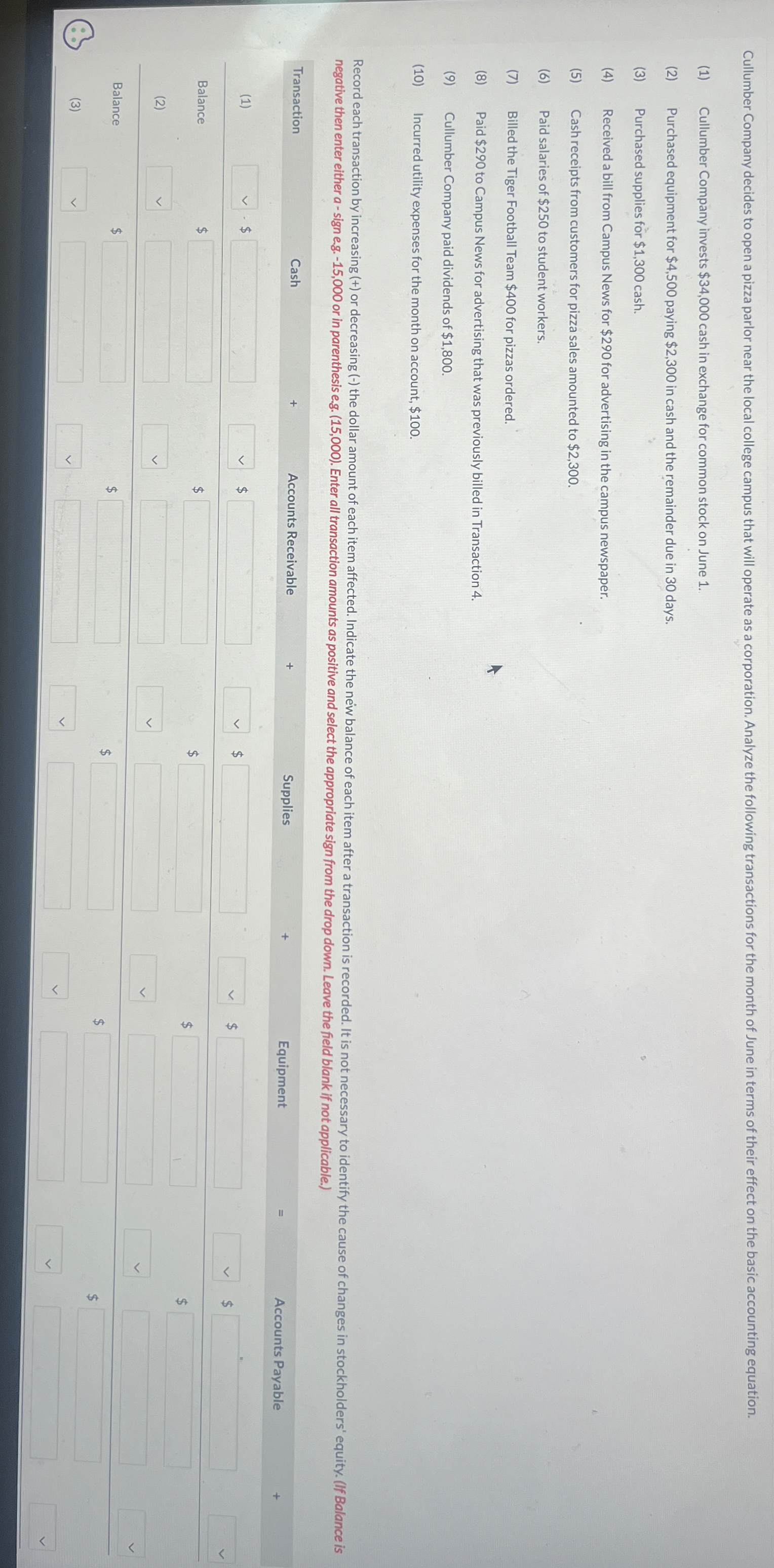 ( 1 ) Cullumber Company invests $ 3 4 , 0 0 0