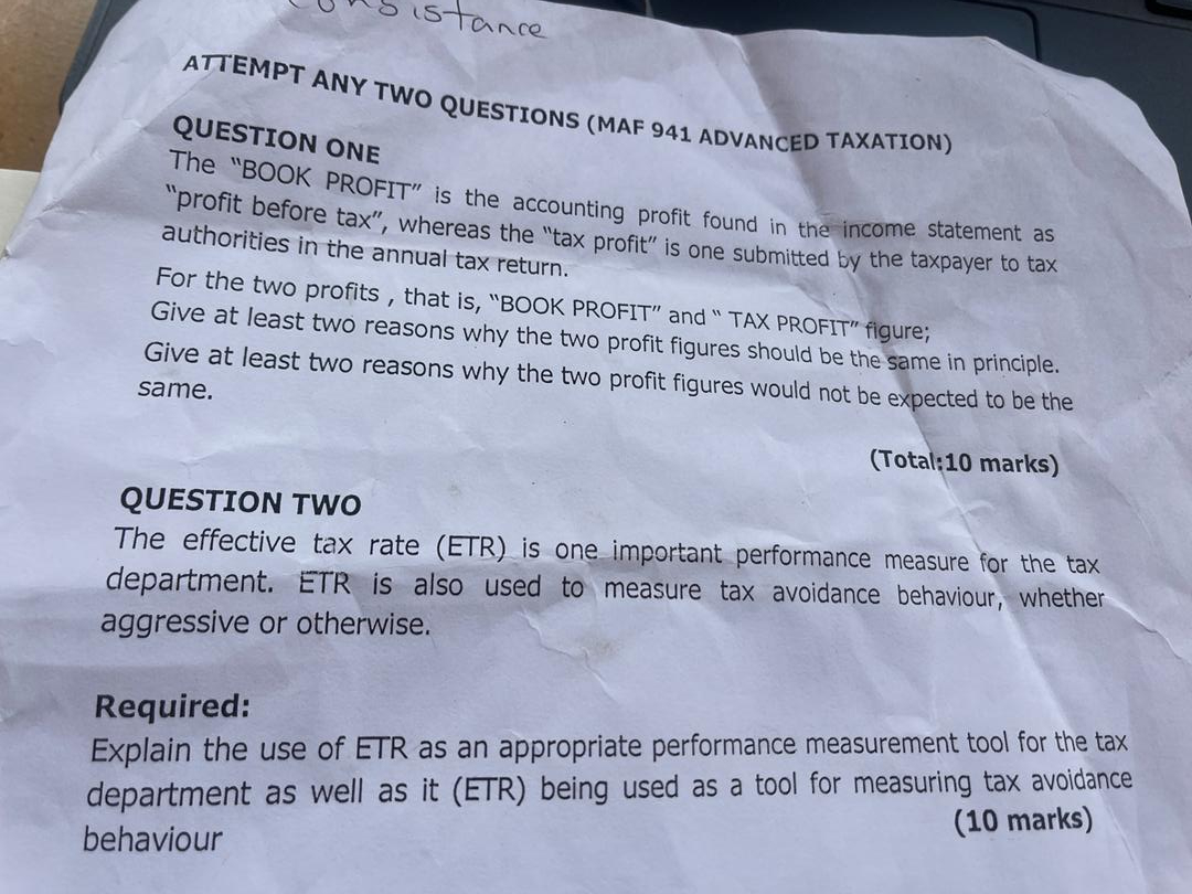 ATTEMPT ANY TWO QUESTIONS ( MAF 9 4 1 ADVANCED